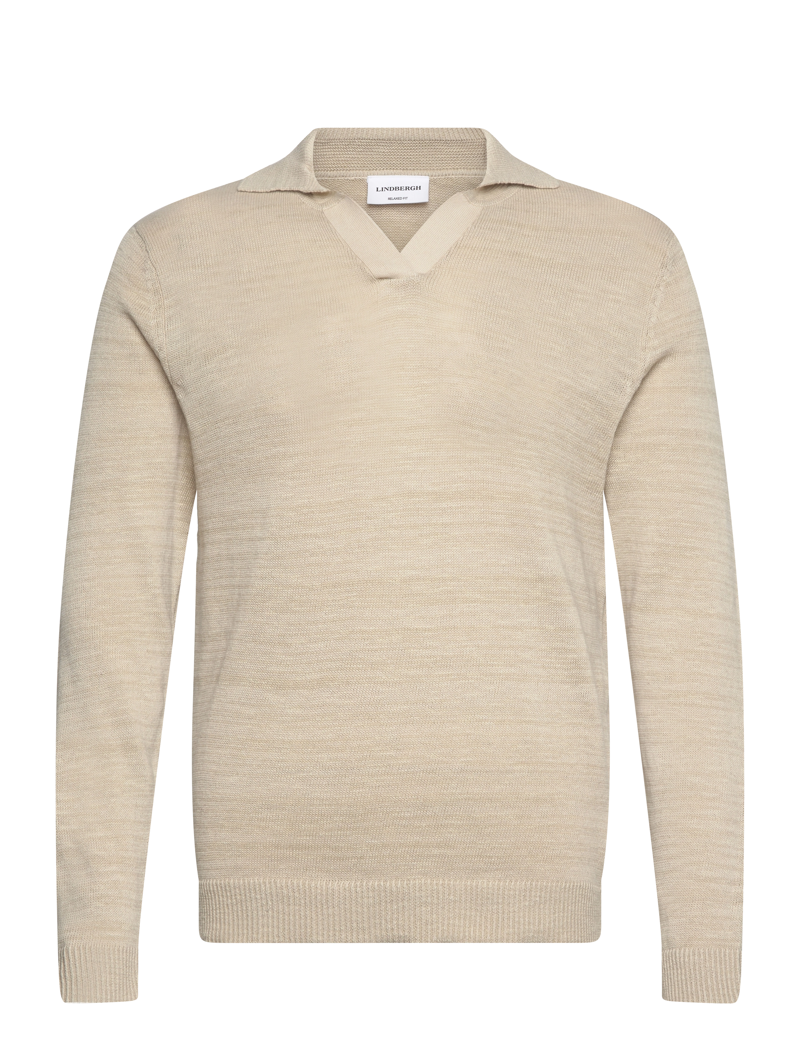 Lindbergh Casual L/S v-neck polo knit - Strickmode - STONE / beige