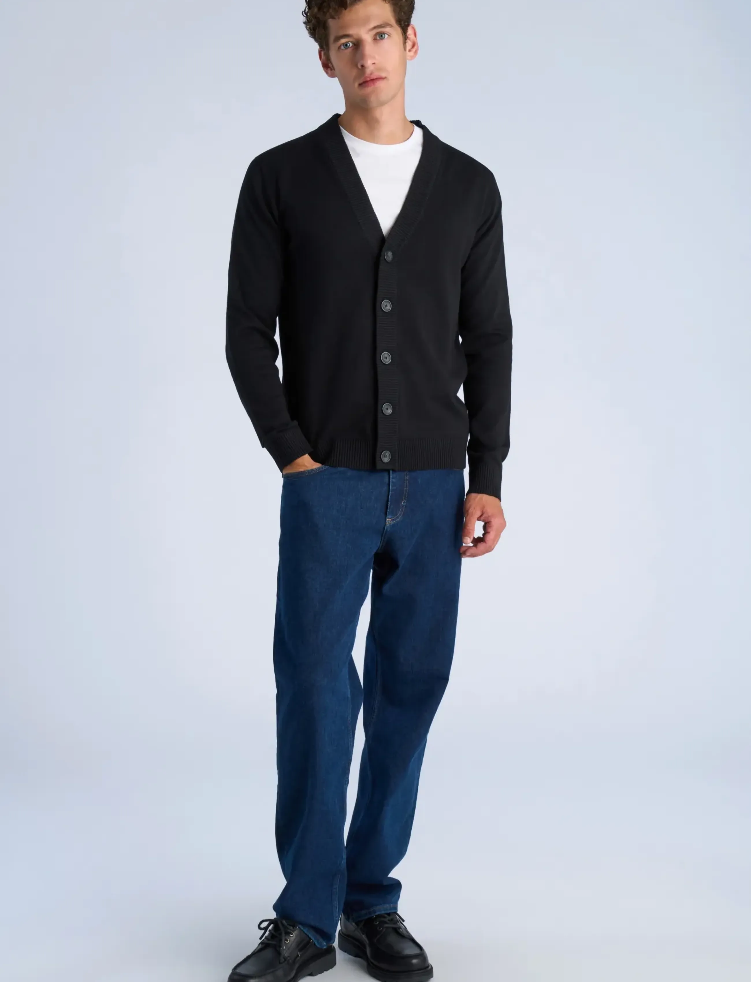Lindbergh - Recycled knit shawl collar - herbstliche kleidung - black - 0