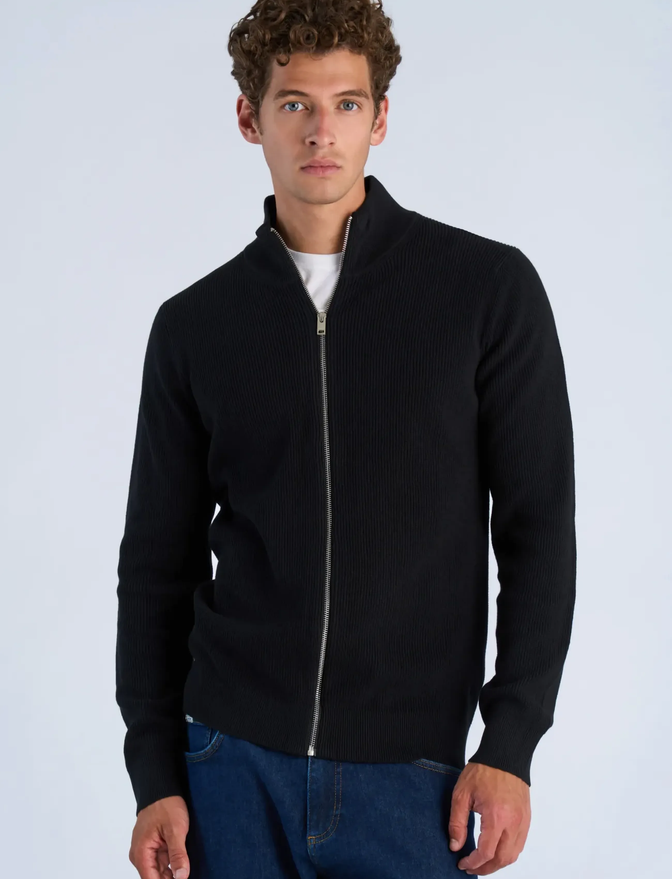 Lindbergh - Recycled full zip knit - höstkläder - black - 3