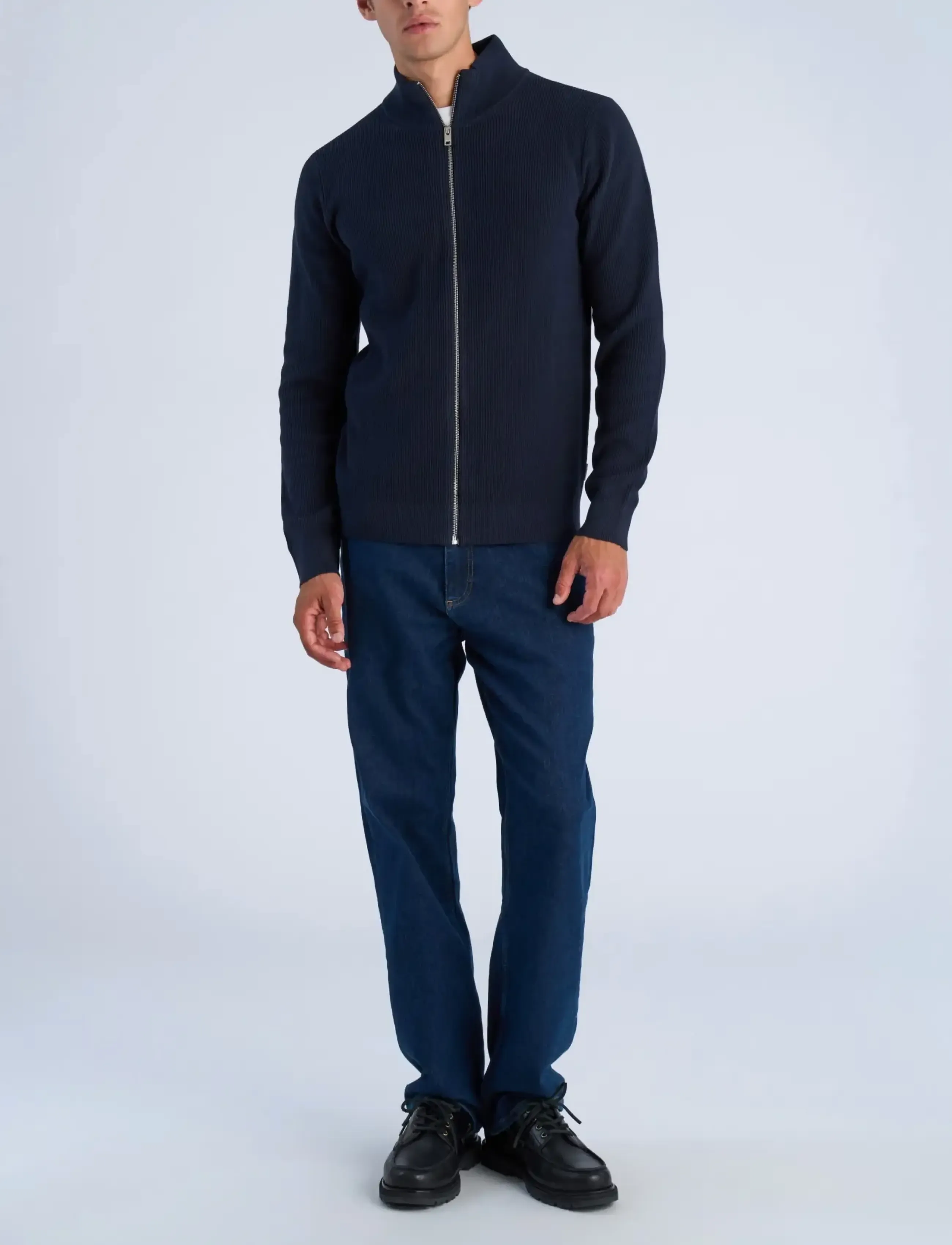 Lindbergh - Recycled full zip knit - höstkläder - navy - 0