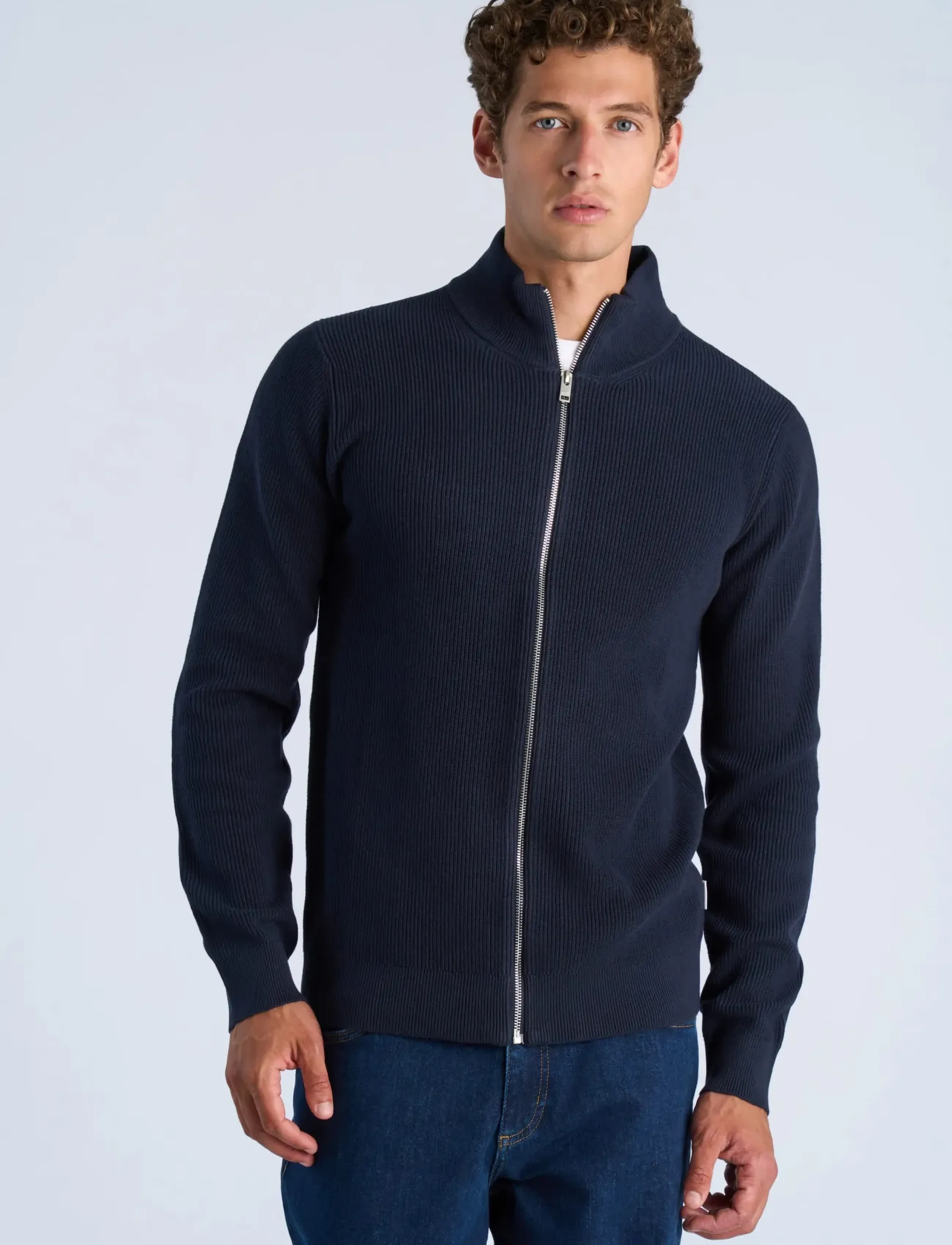 Lindbergh - Recycled full zip knit - höstkläder - navy - 3