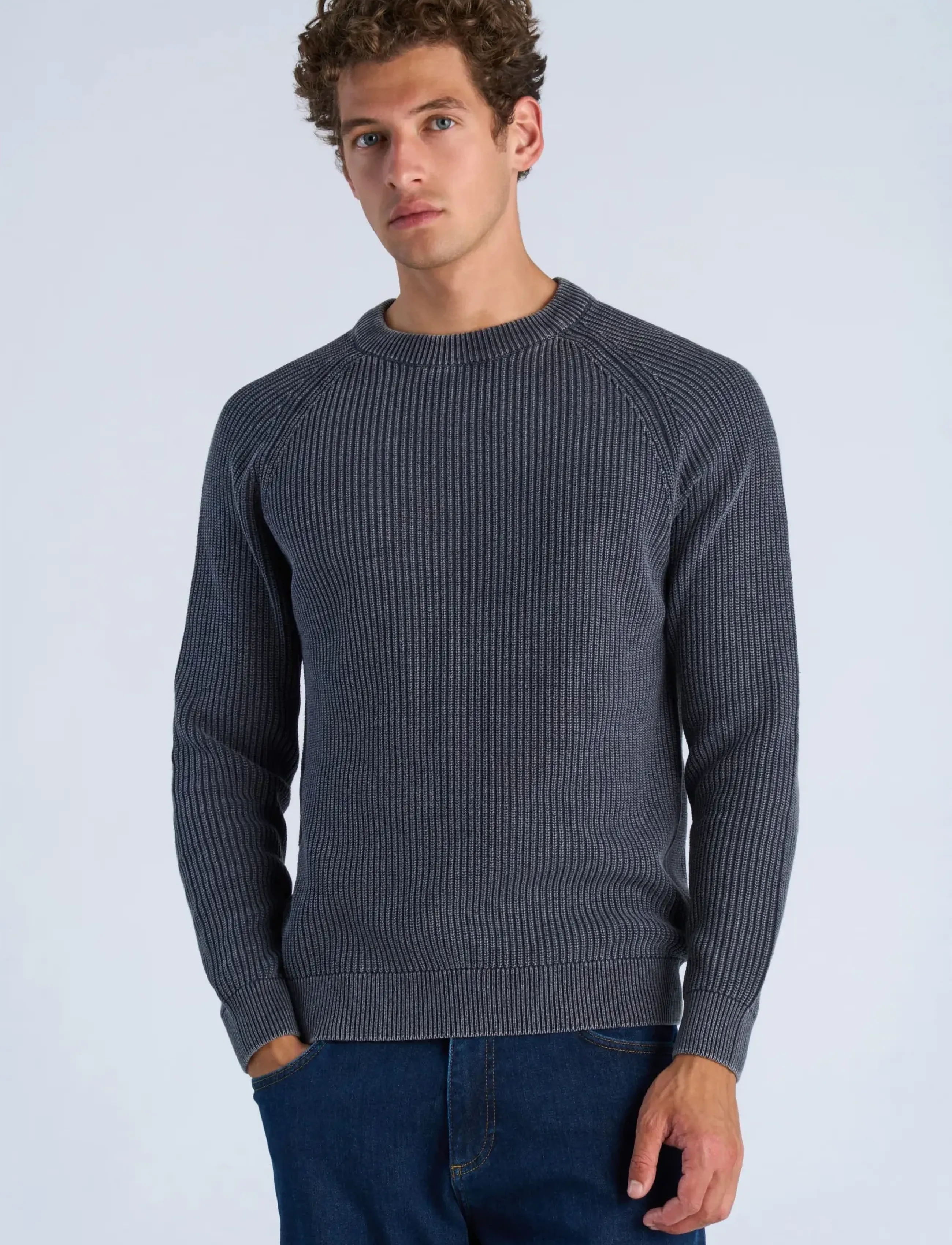 Lindbergh - Acid wash round neck - höstkläder - navy - 3
