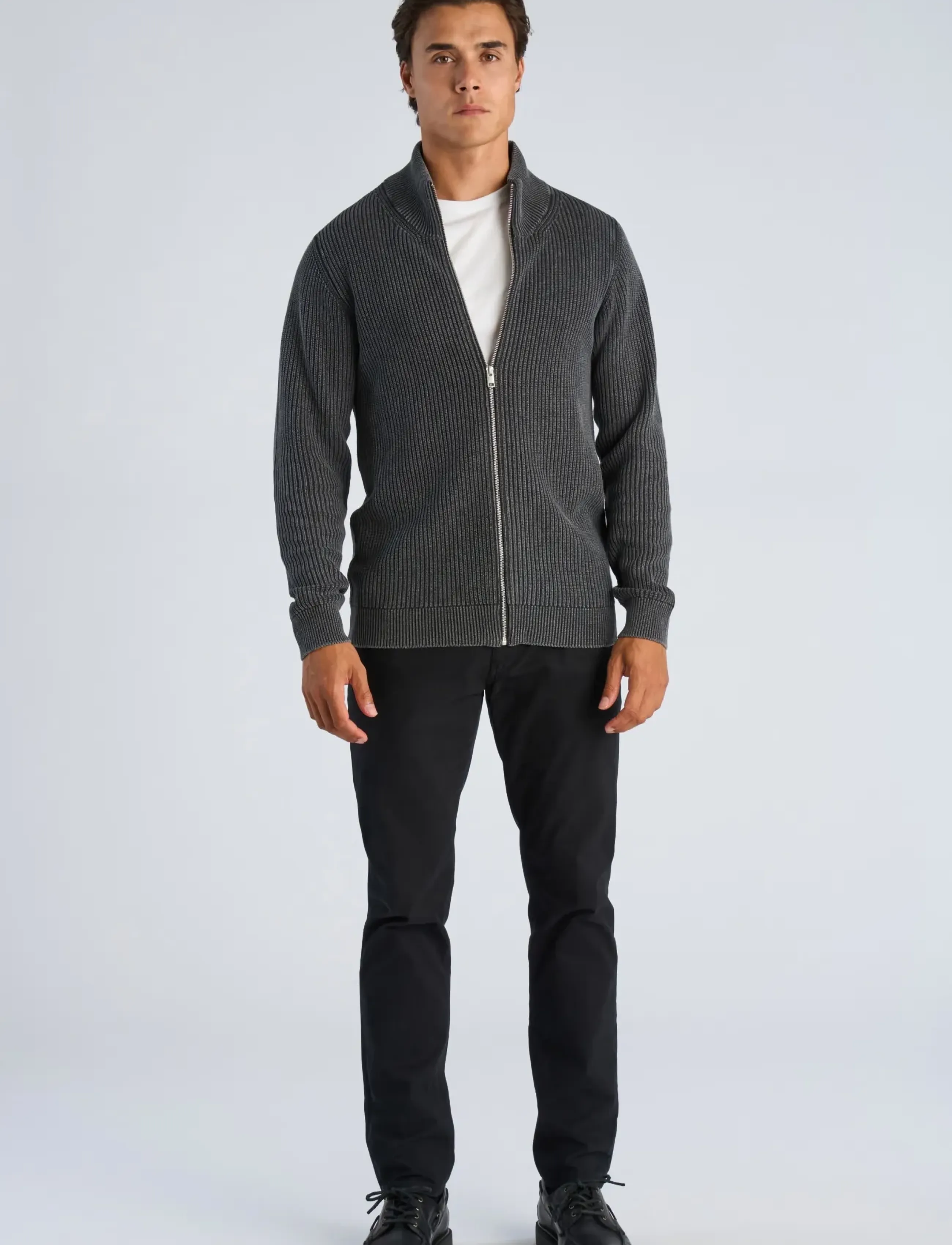 Lindbergh - Acid wash full zip - höstkläder - charcoal - 0