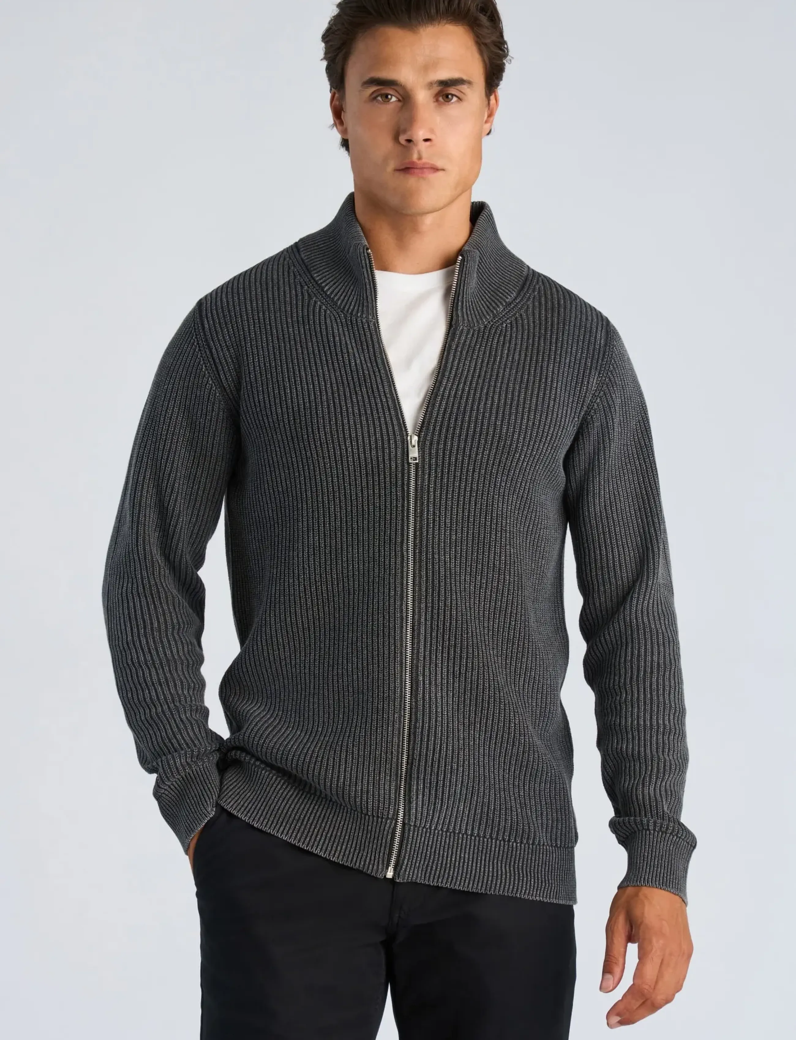 Lindbergh - Acid wash full zip - höstkläder - charcoal - 3