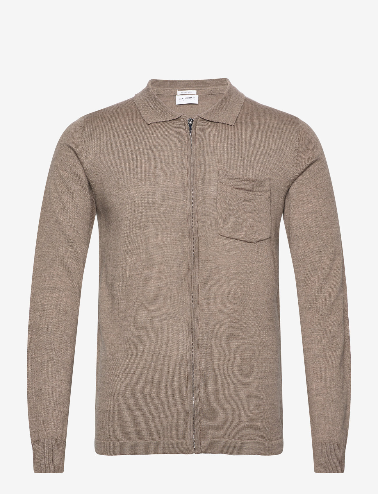 Lindbergh - Merino polo collar zip cardigan - dk sand - 1