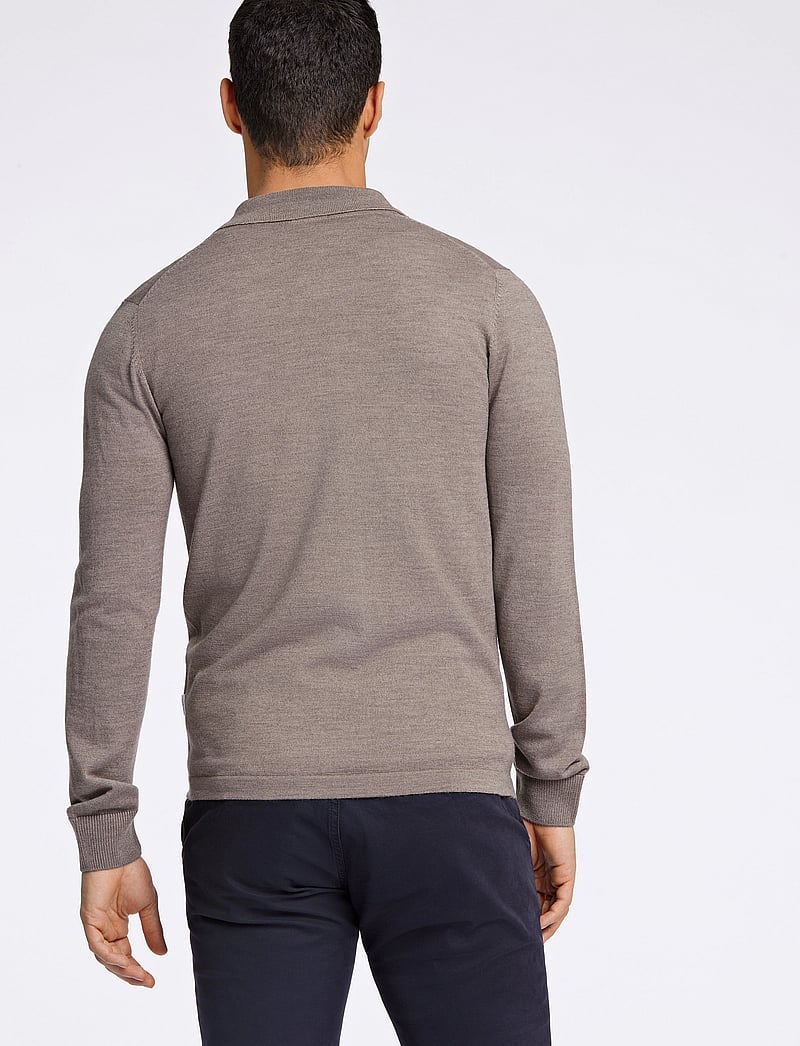 Lindbergh - Merino polo collar zip cardigan - dk sand - 3