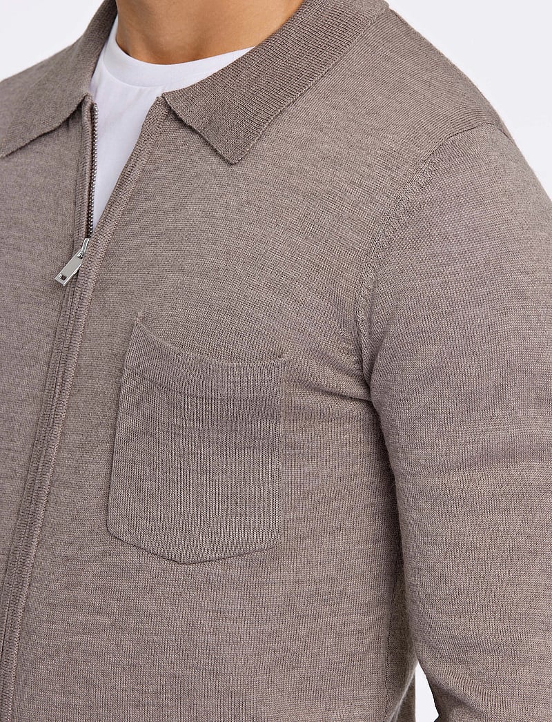 Lindbergh - Merino polo collar zip cardigan - dk sand - 5
