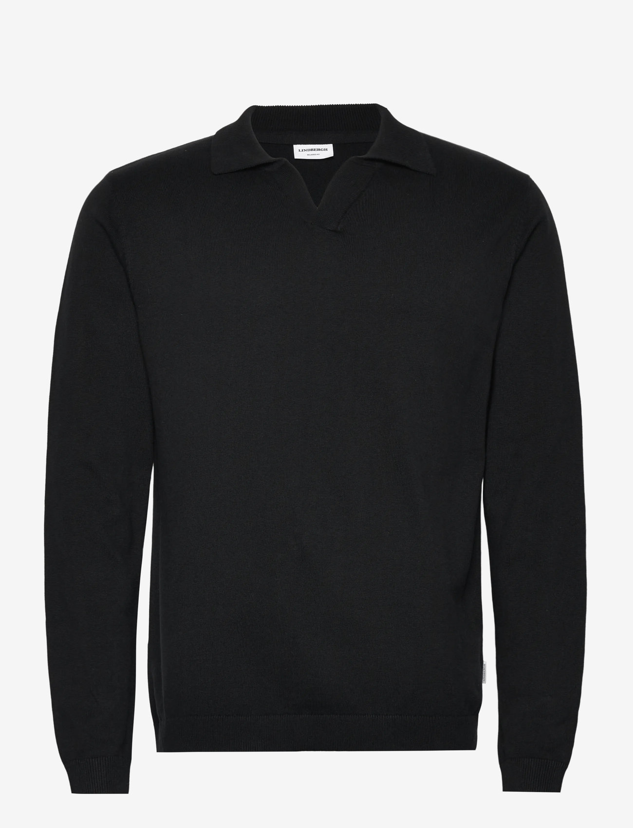Lindbergh - Splitneck recycled yarn knit - pikkade varrukatega kootud polosärgid - black - 0