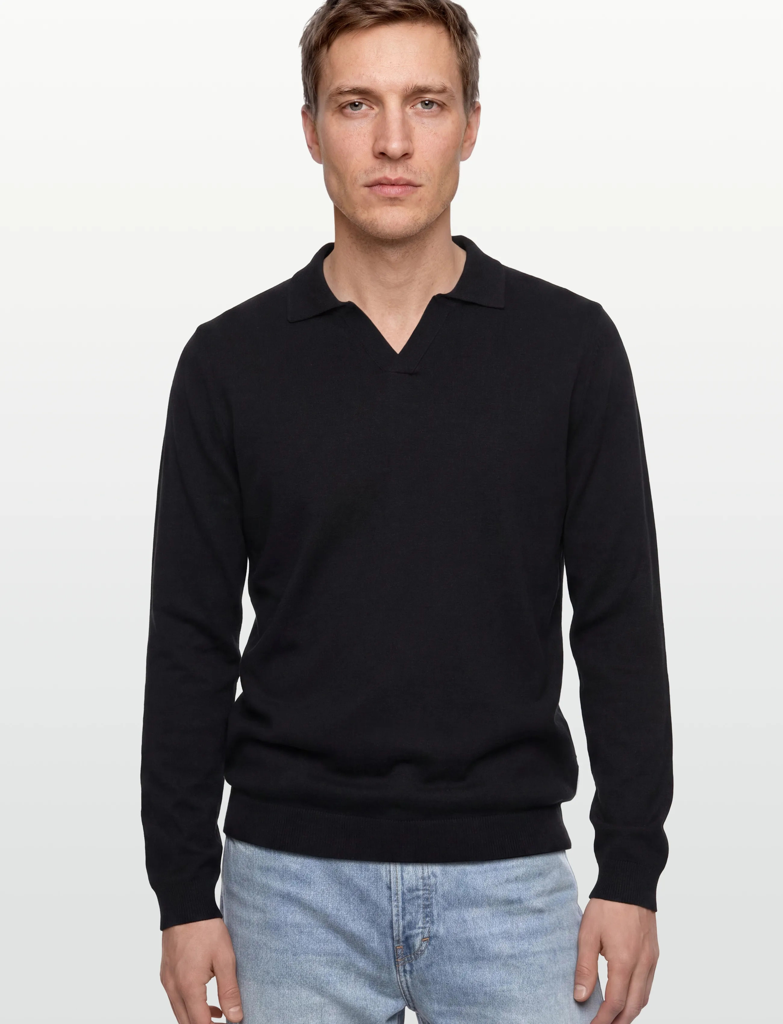Lindbergh - Splitneck recycled yarn knit - strikkede poloer - black - 3