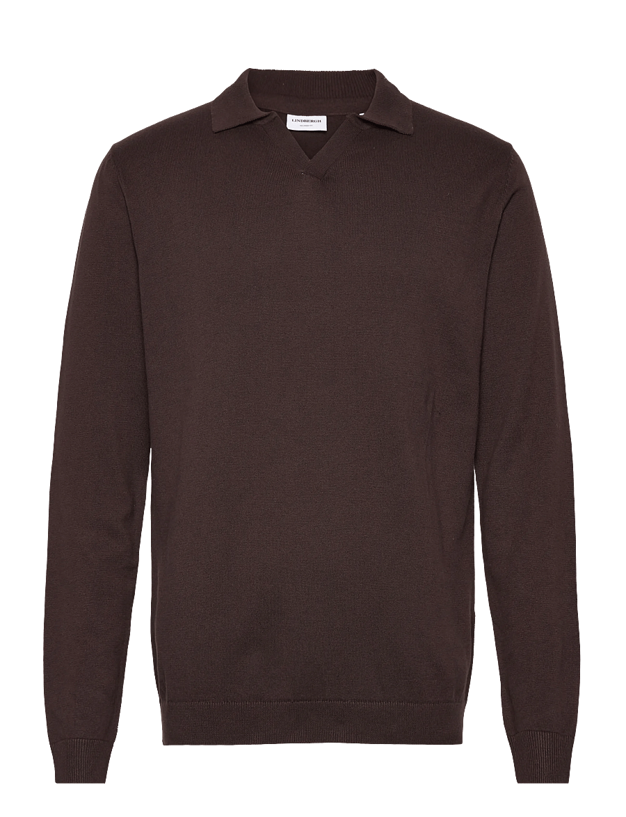 Lindbergh - Splitneck recycled yarn knit - long-sleeved knitted polos - dk chocolate - 1