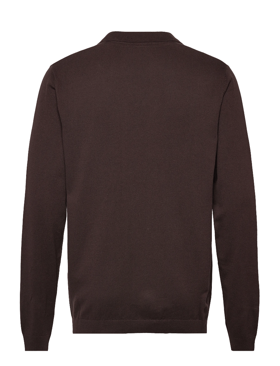 Lindbergh - Splitneck recycled yarn knit - long-sleeved knitted polos - dk chocolate - 2