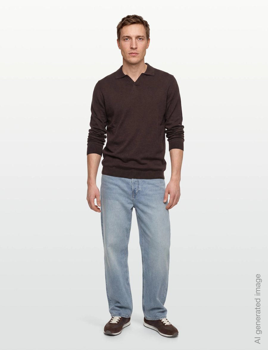 Lindbergh - Splitneck recycled yarn knit - long-sleeved knitted polos - dk chocolate - 0