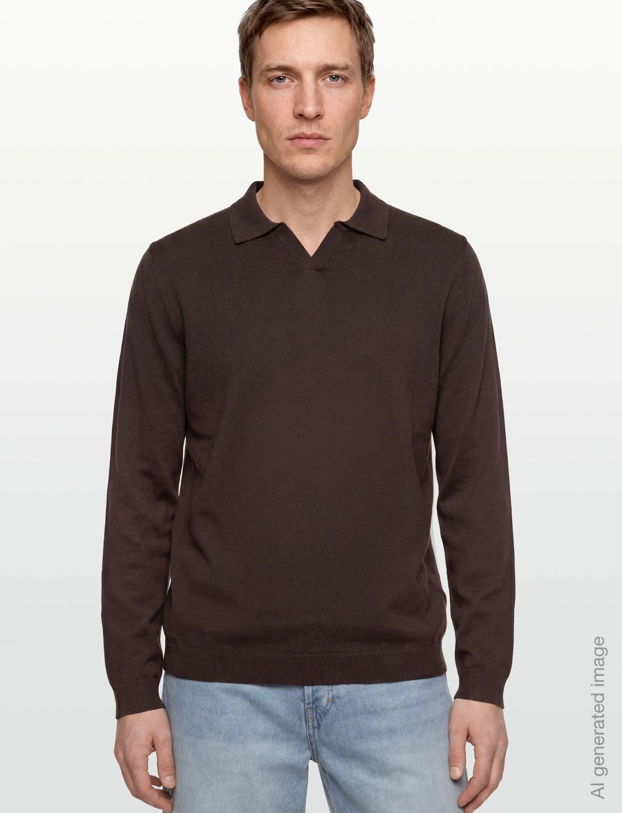 Lindbergh - Splitneck recycled yarn knit - long-sleeved knitted polos - dk chocolate - 3