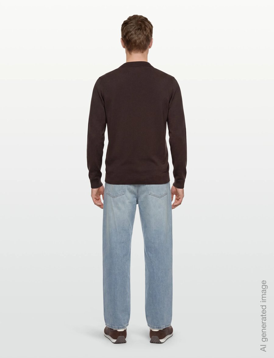Lindbergh - Splitneck recycled yarn knit - long-sleeved knitted polos - dk chocolate - 4