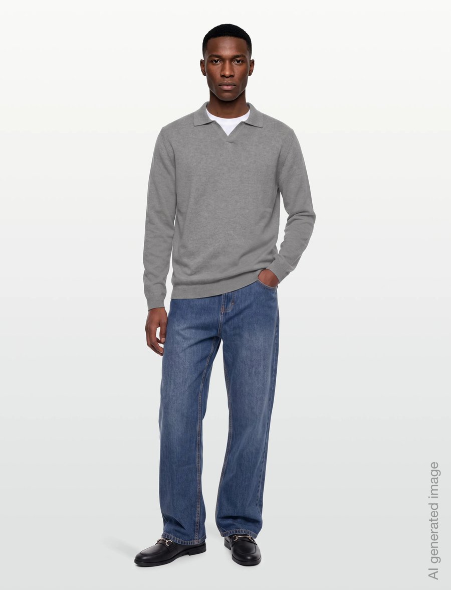 Lindbergh - Splitneck recycled yarn knit - pikkade varrukatega kootud polod - dk grey - 0