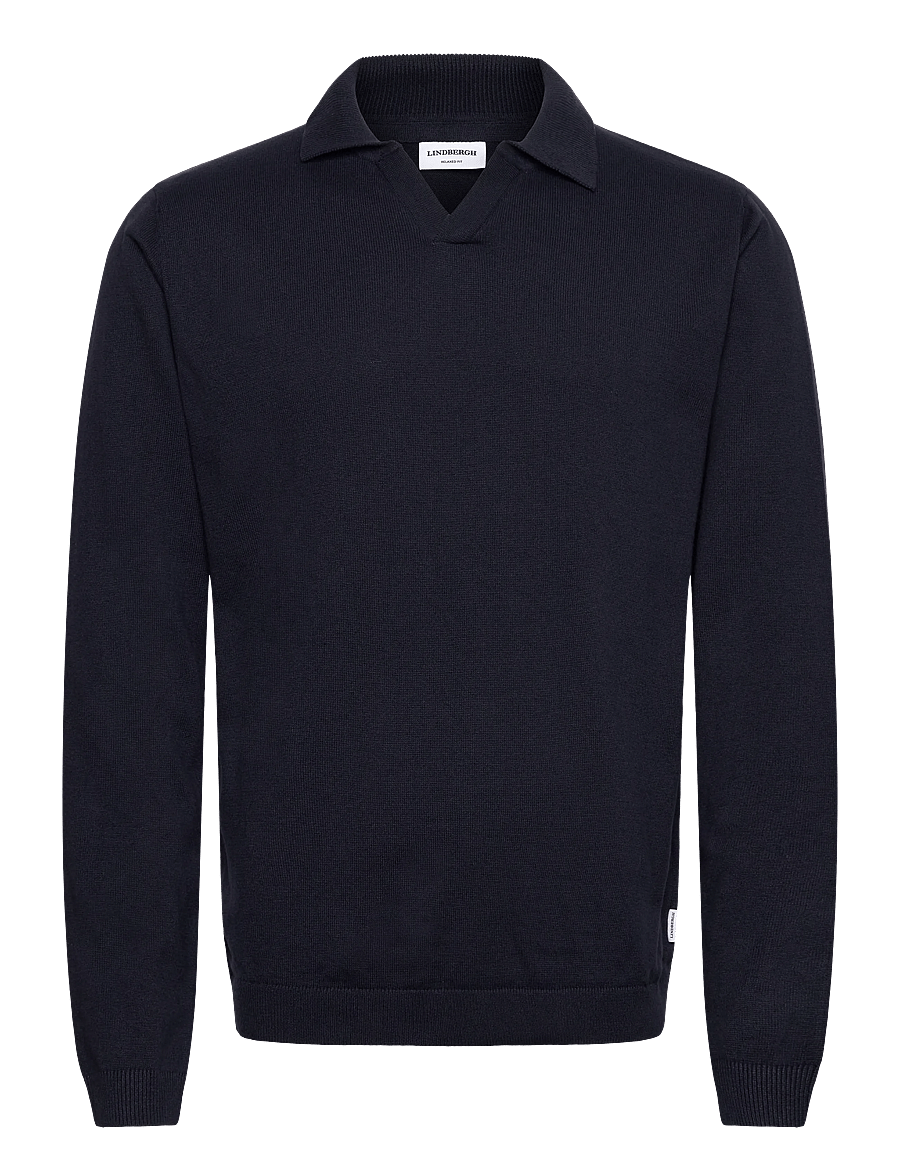 Lindbergh - Splitneck recycled yarn knit - long-sleeved knitted polos - navy - 1