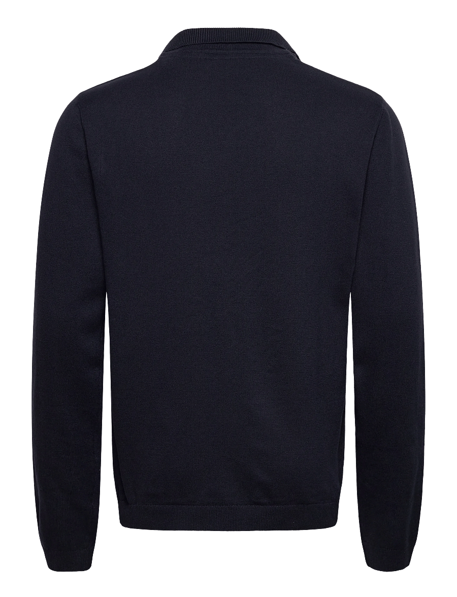 Lindbergh - Splitneck recycled yarn knit - long-sleeved knitted polos - navy - 2