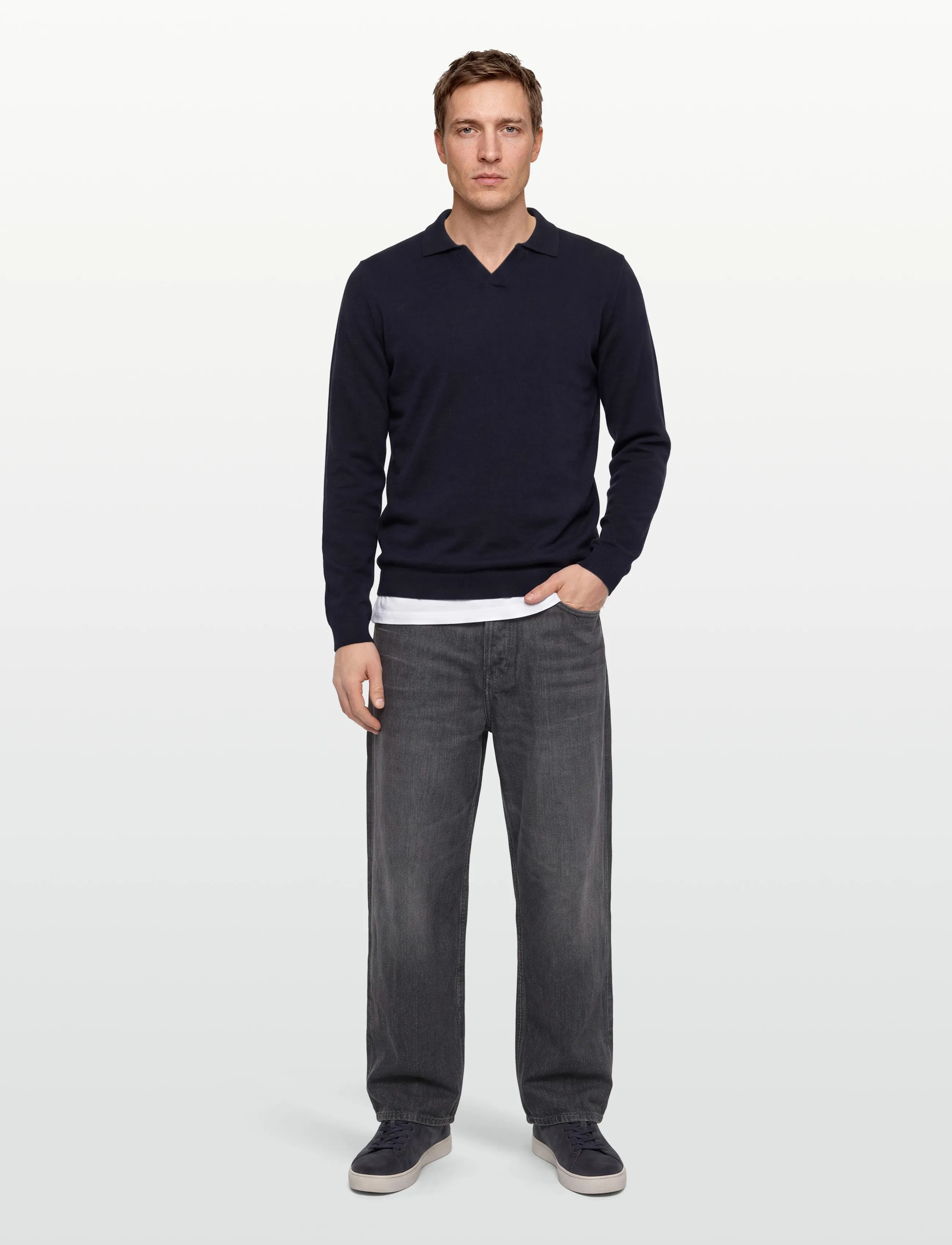Lindbergh - Splitneck recycled yarn knit - gestrickte polohemden - navy - 0