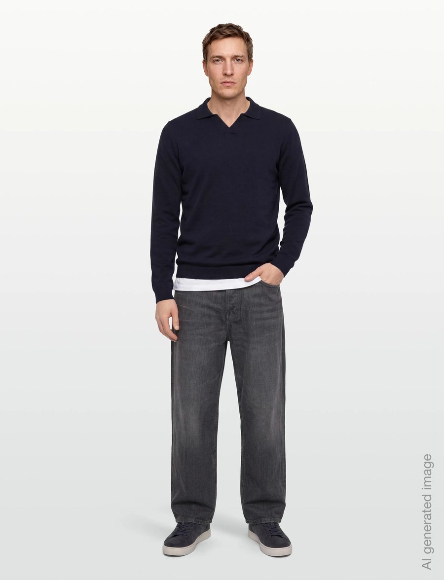 Lindbergh - Splitneck recycled yarn knit - long-sleeved knitted polos - navy - 0