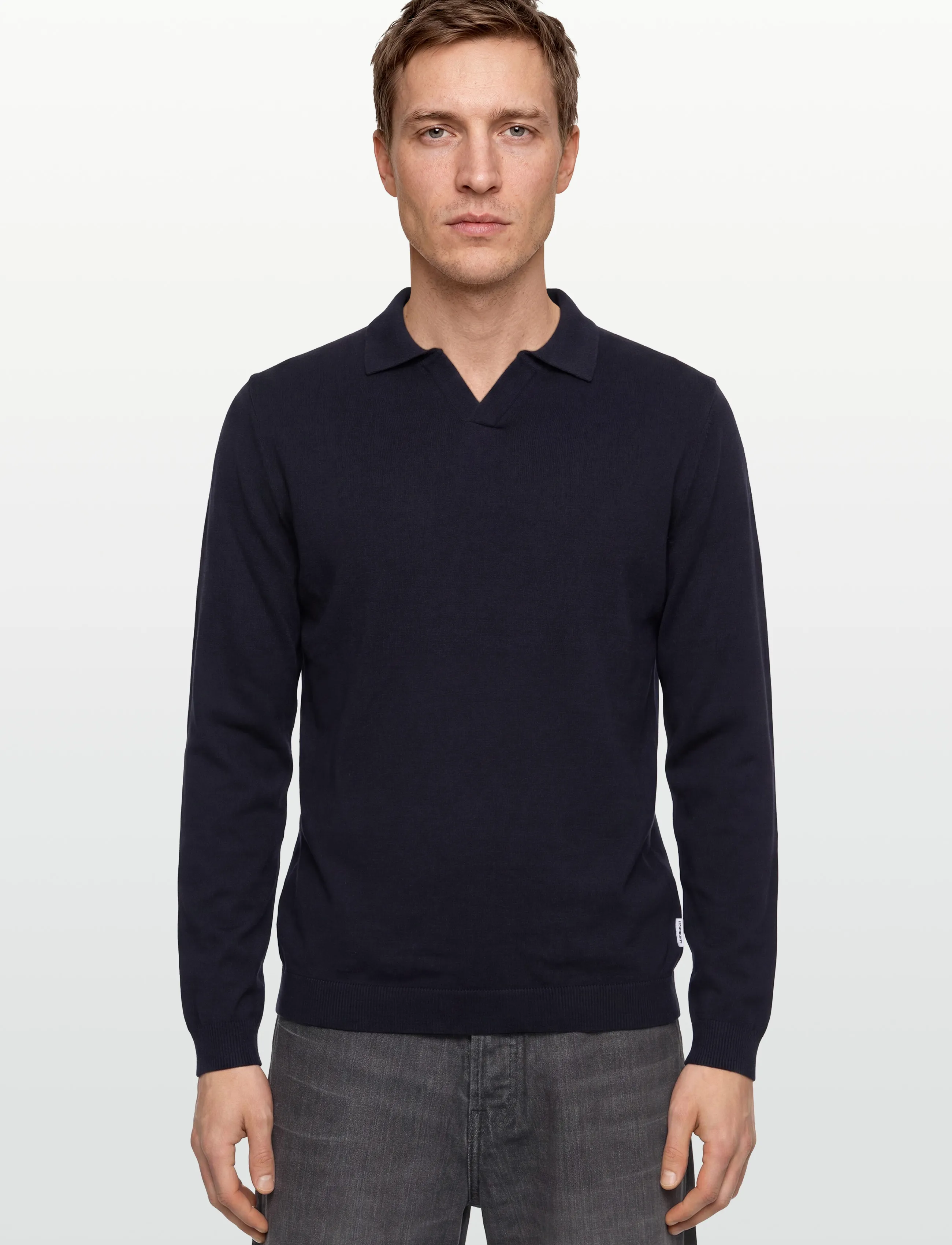 Lindbergh - Splitneck recycled yarn knit - gestrickte polohemden - navy - 3