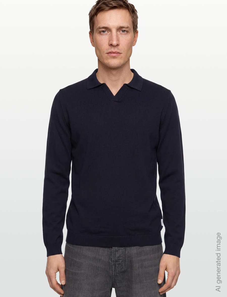 Lindbergh - Splitneck recycled yarn knit - long-sleeved knitted polos - navy - 3