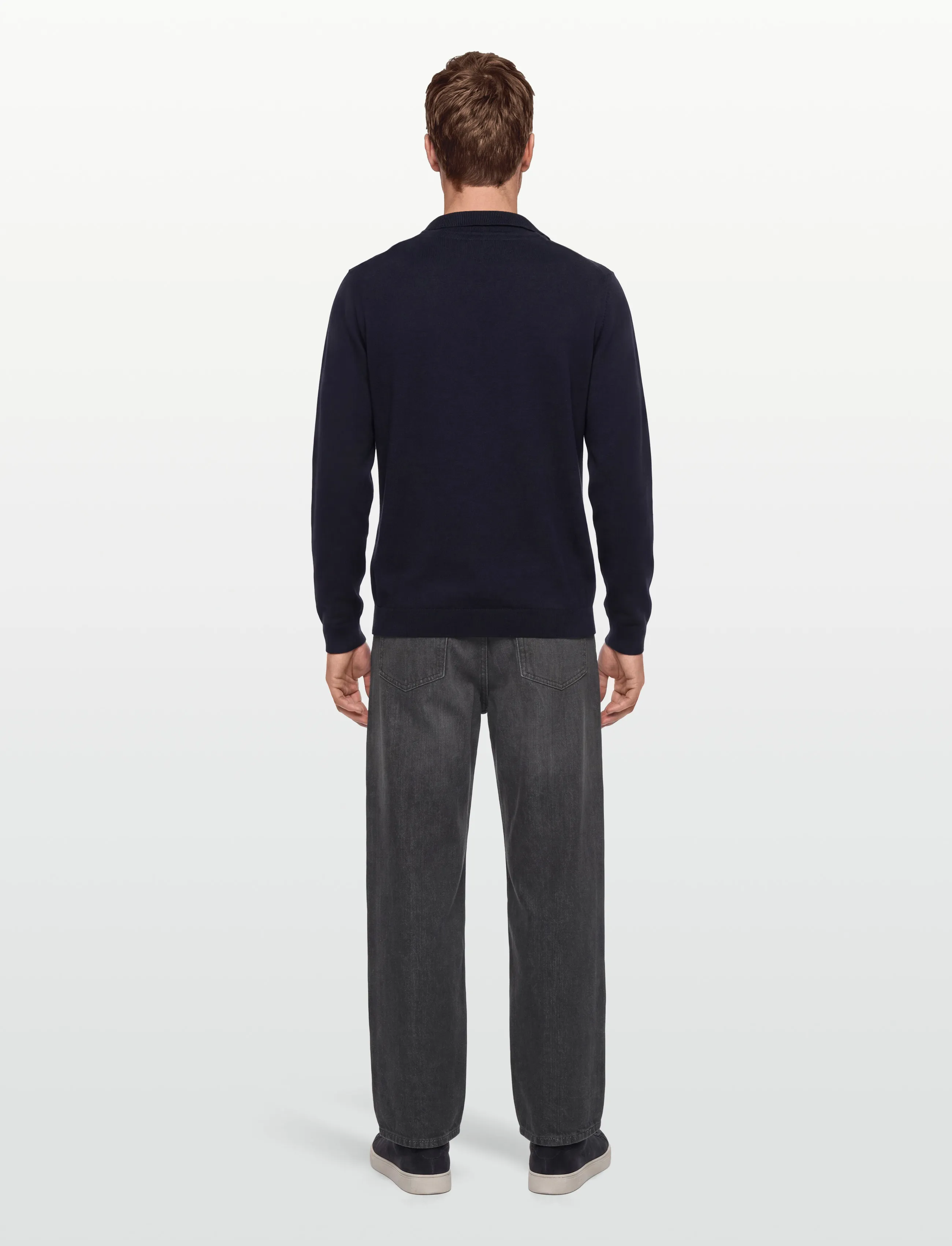 Lindbergh - Splitneck recycled yarn knit - gestrickte polohemden - navy - 4