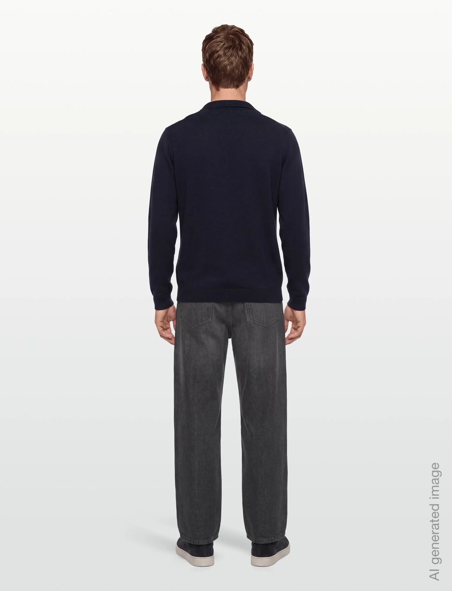 Lindbergh - Splitneck recycled yarn knit - long-sleeved knitted polos - navy - 4