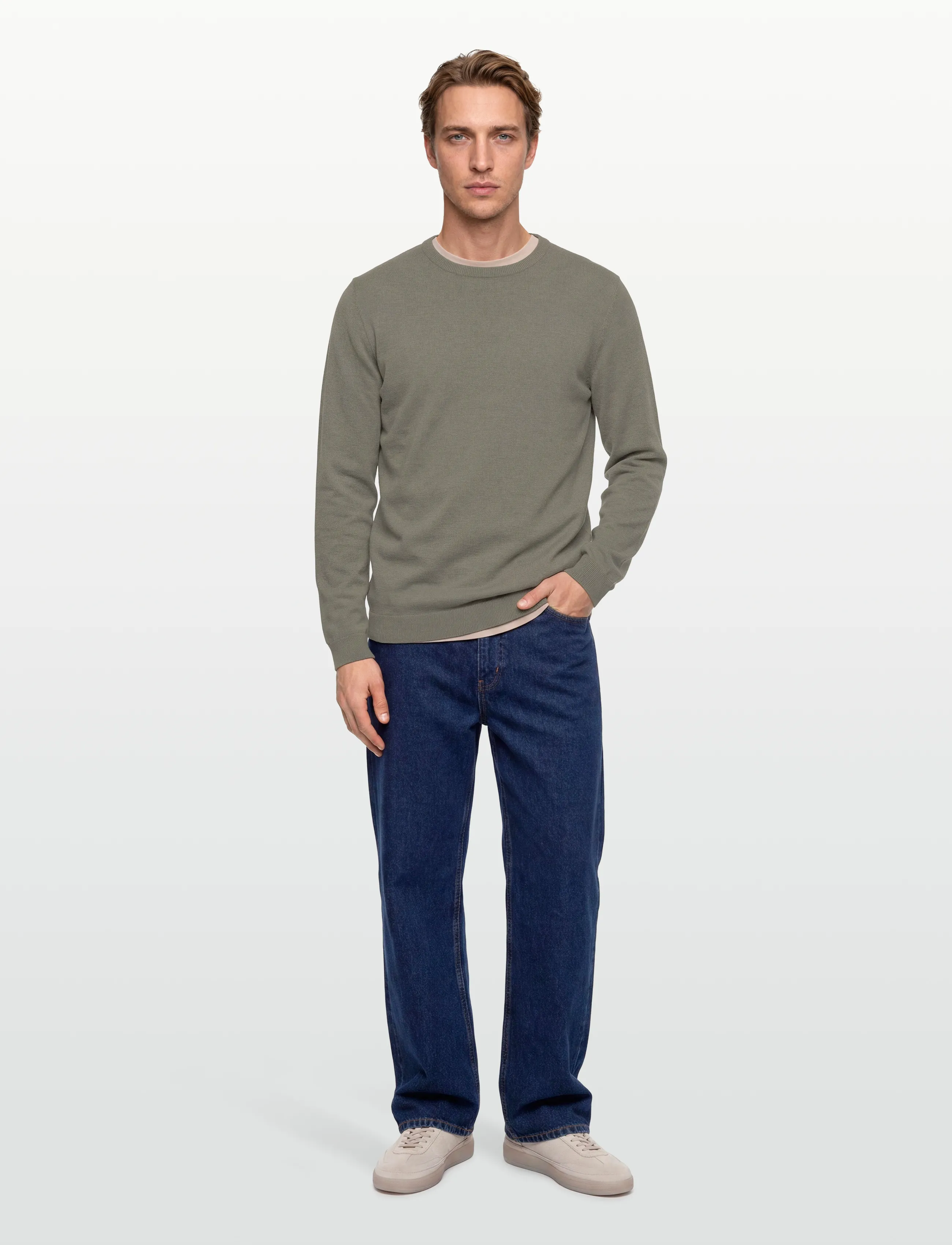 Lindbergh - O neck recycled yarn knit - knitted round necks - army - 0