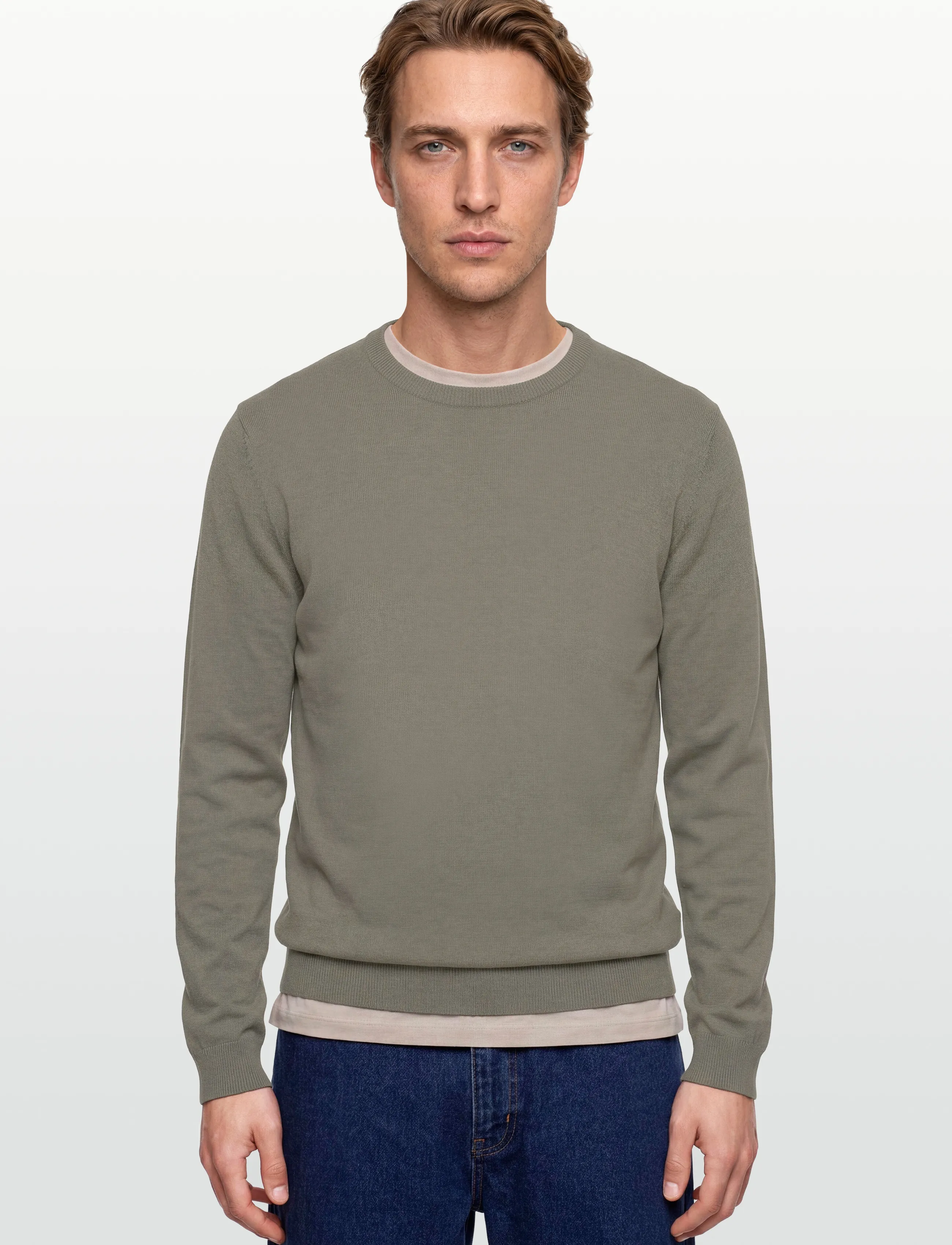 Lindbergh - O neck recycled yarn knit - knitted round necks - army - 3