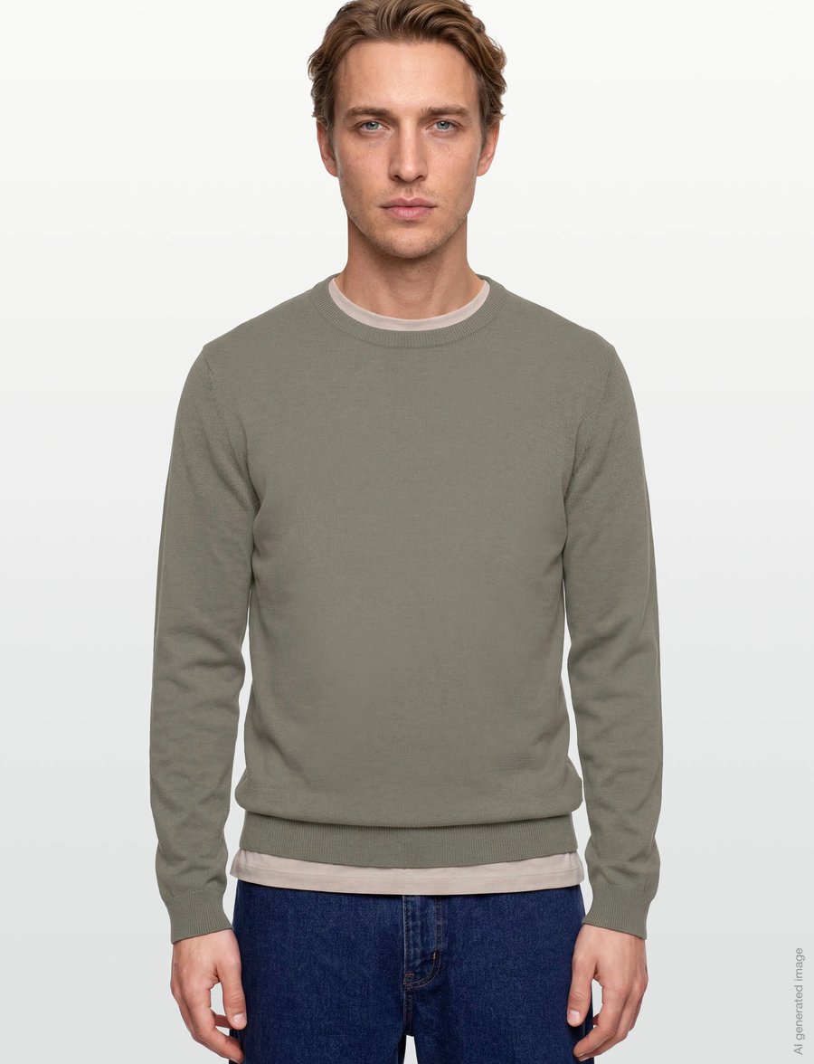 Lindbergh - O neck recycled yarn knit - rundhals - army - 3