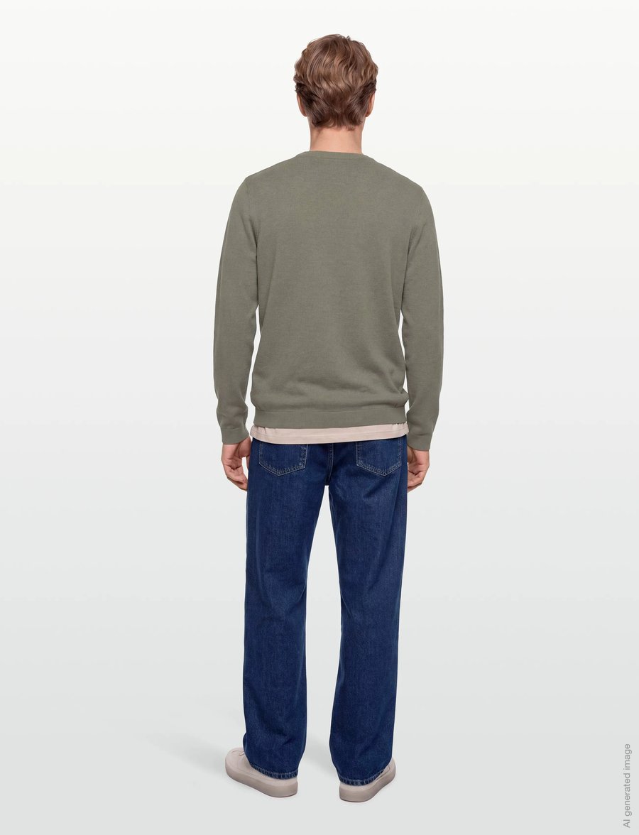 Lindbergh - O neck recycled yarn knit - rundhals - army - 4