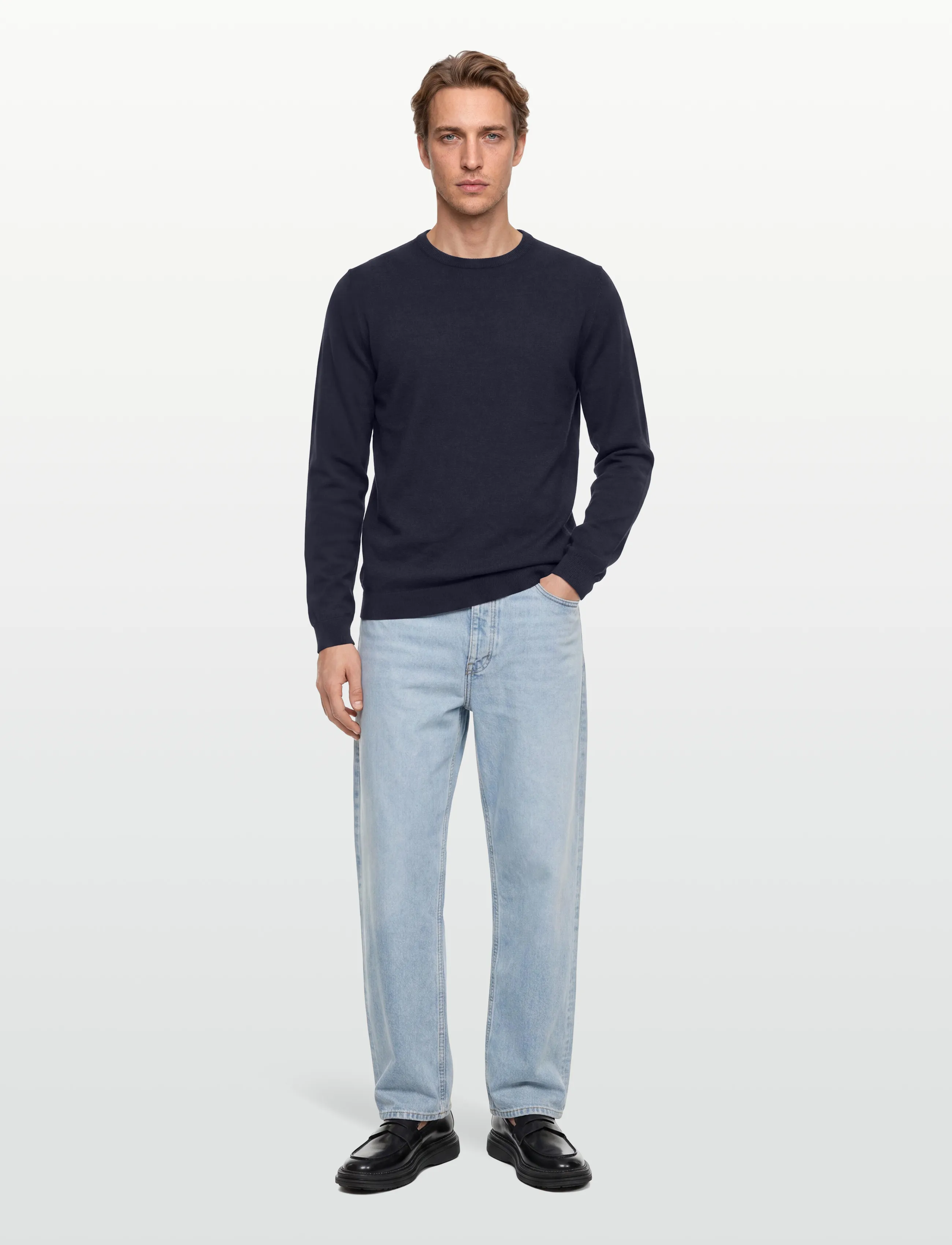 Lindbergh - O neck recycled yarn knit - rund hals - navy - 0