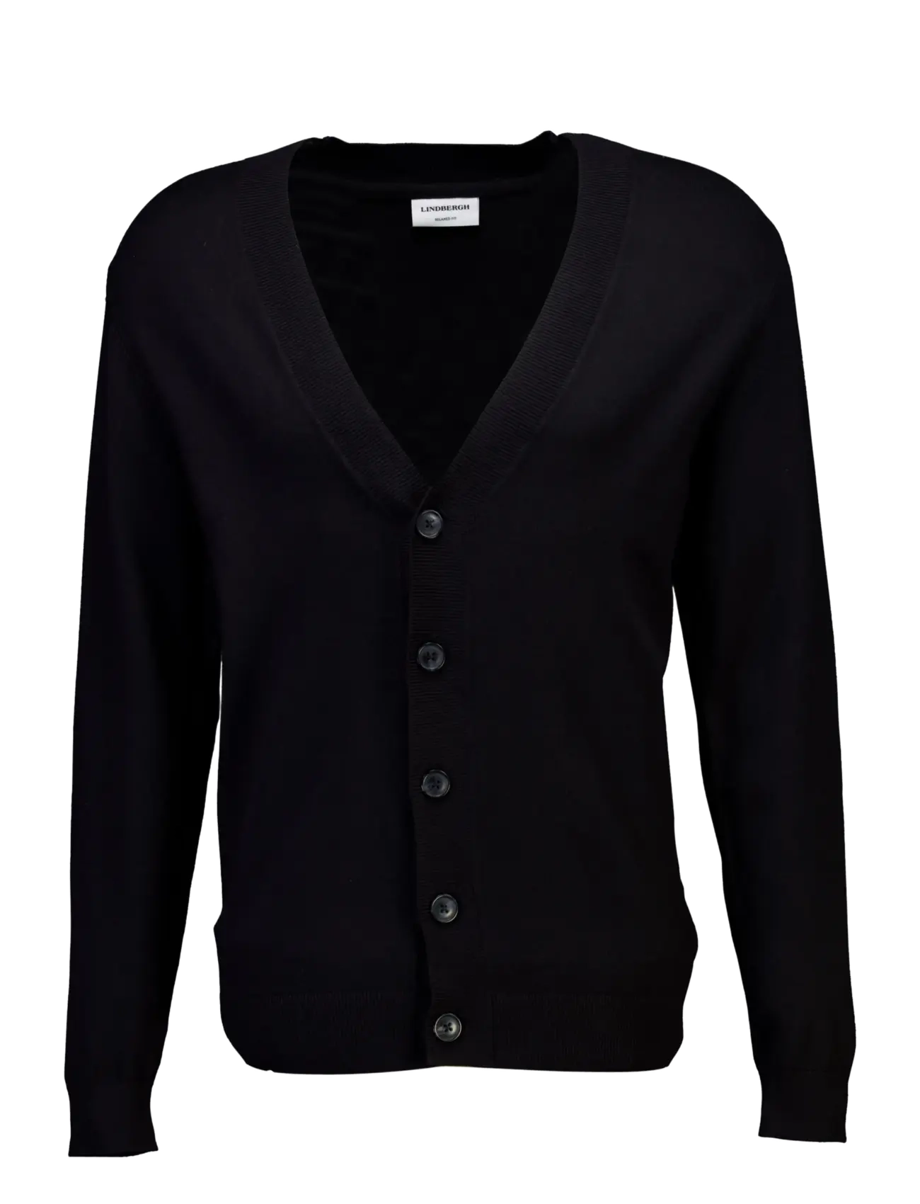 Lindbergh Ecovero v-neck button cardigan - Strik - BLACK / black