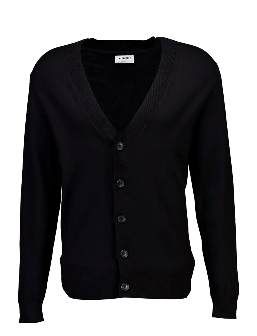 Lindbergh - Ecovero v-neck button cardigan - cardigans - black - 1