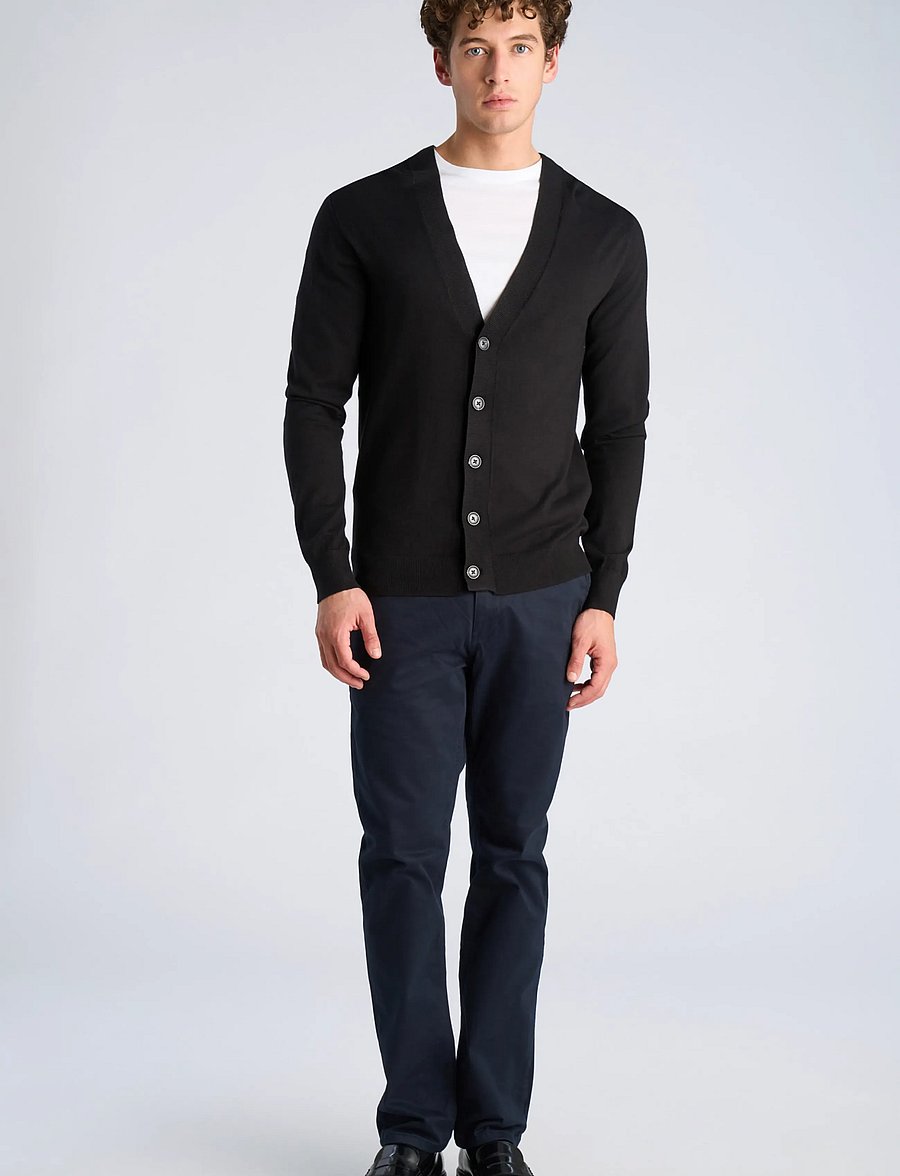Lindbergh - Ecovero v-neck button cardigan - cardigans - black - 0