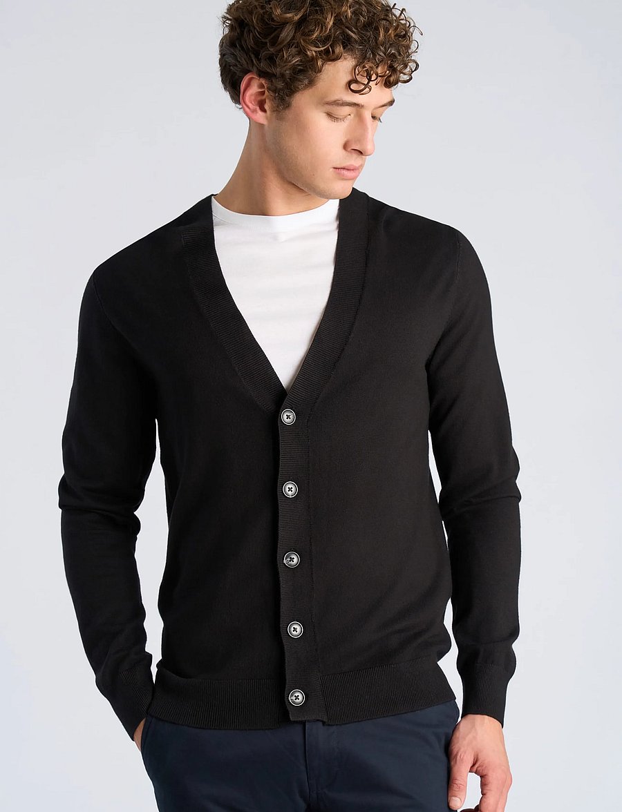 Lindbergh - Ecovero v-neck button cardigan - cardigans - black - 3