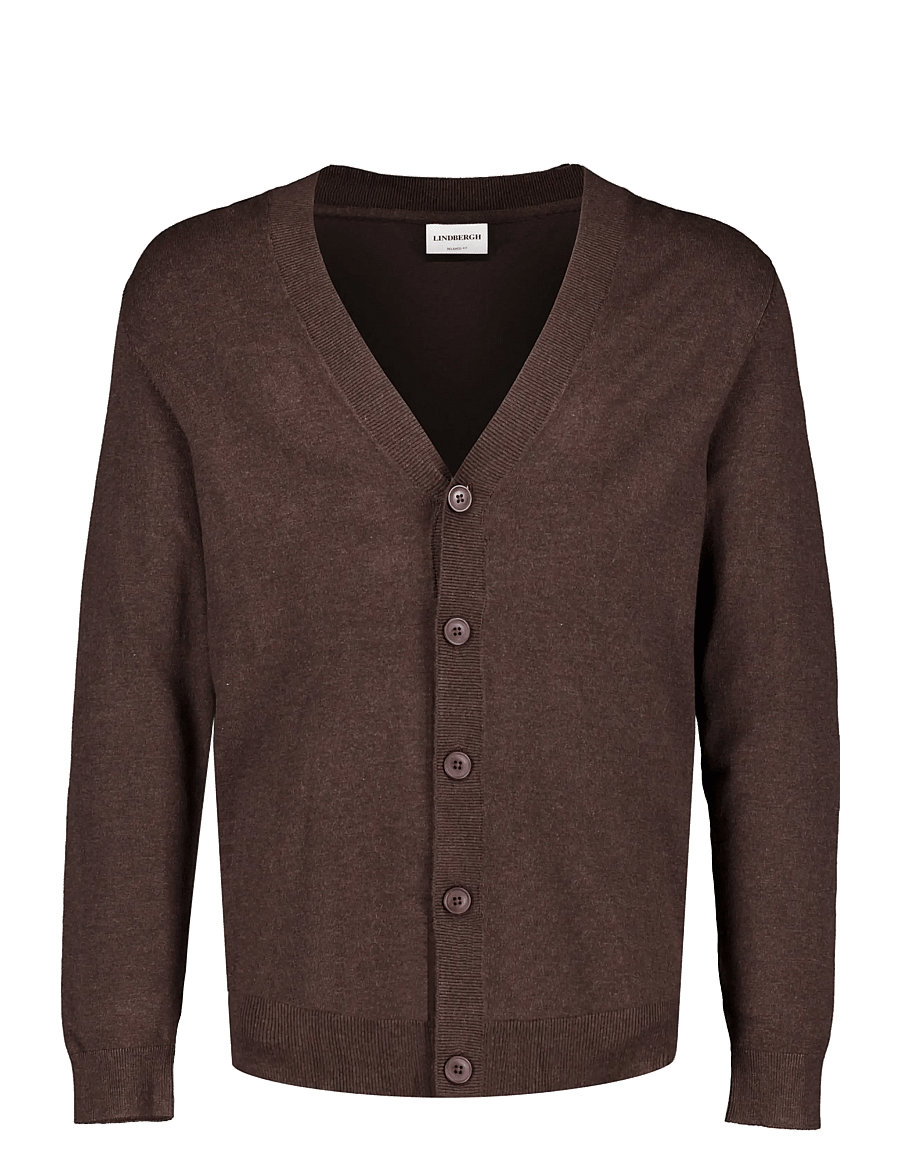 Lindbergh - Ecovero v-neck button cardigan - strickjacken - dk brown mel - 0