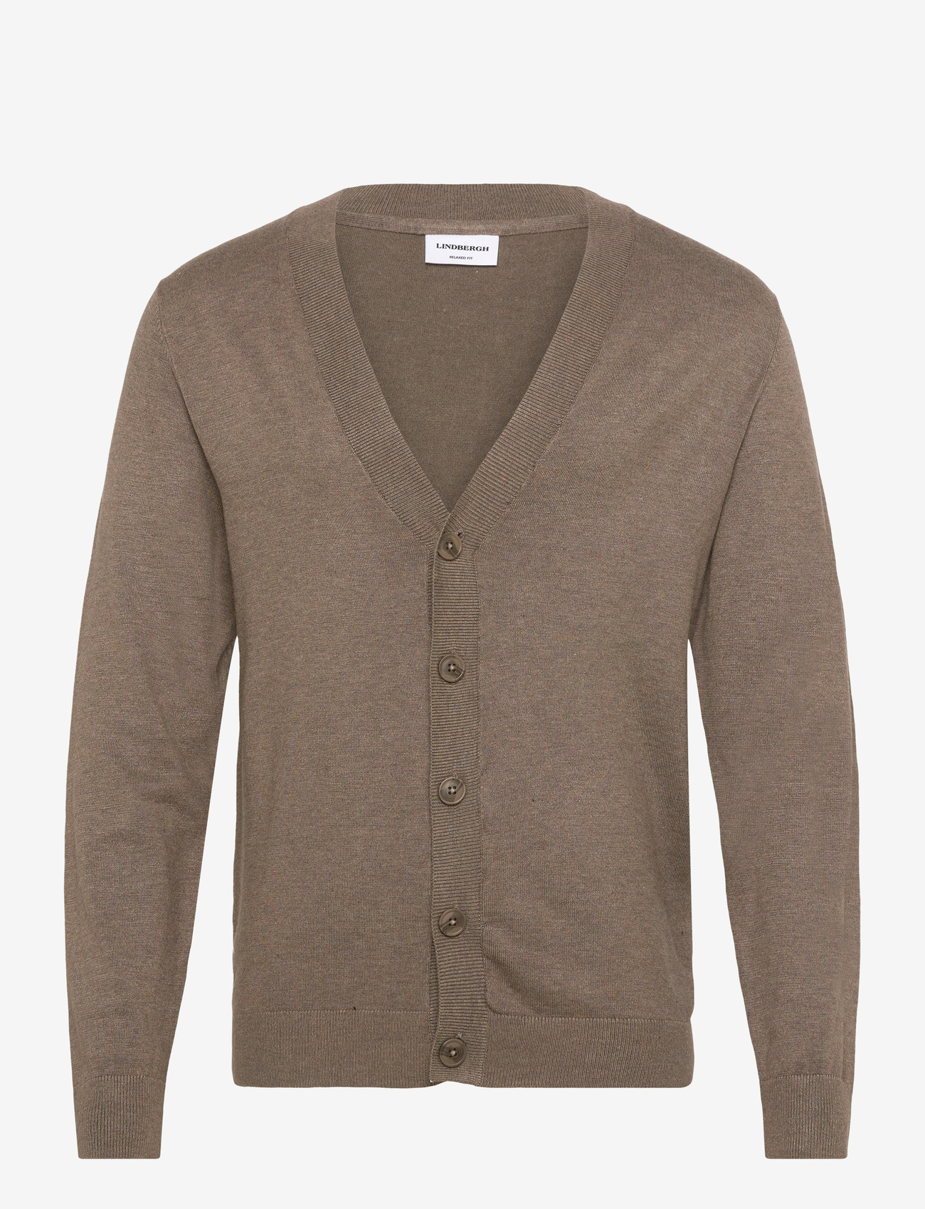 Lindbergh - Ecovero v-neck button cardigan - koftor - dk sand mel - 0