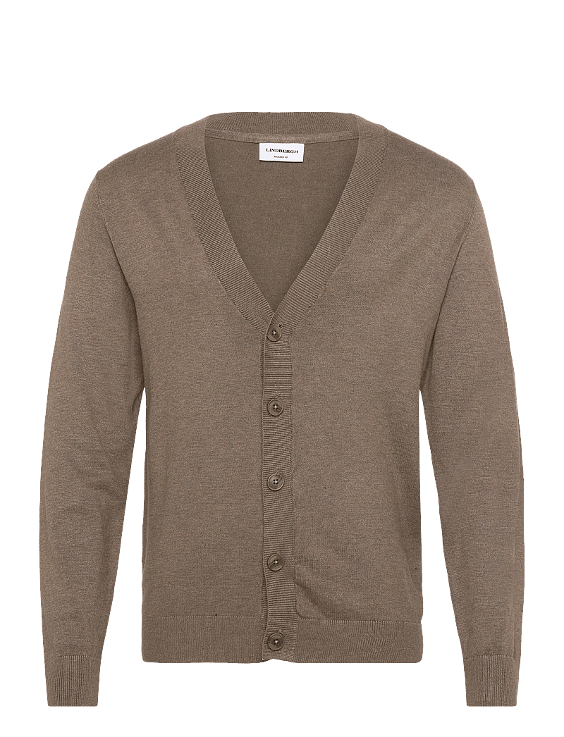 Lindbergh - Ecovero v-neck button cardigan - cardigans - dk sand mel - 1