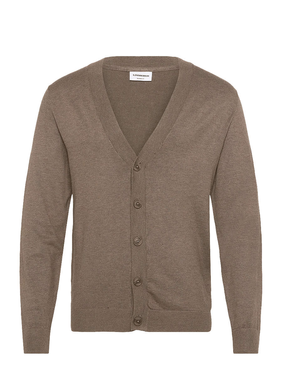 Lindbergh - Ecovero v-neck button cardigan - cardigans - dk sand mel - 1