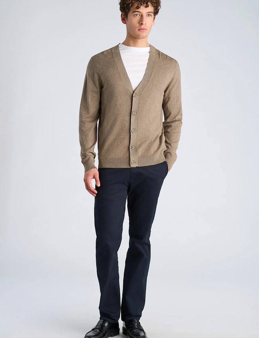 Lindbergh - Ecovero v-neck button cardigan - cardigans - dk sand mel - 0