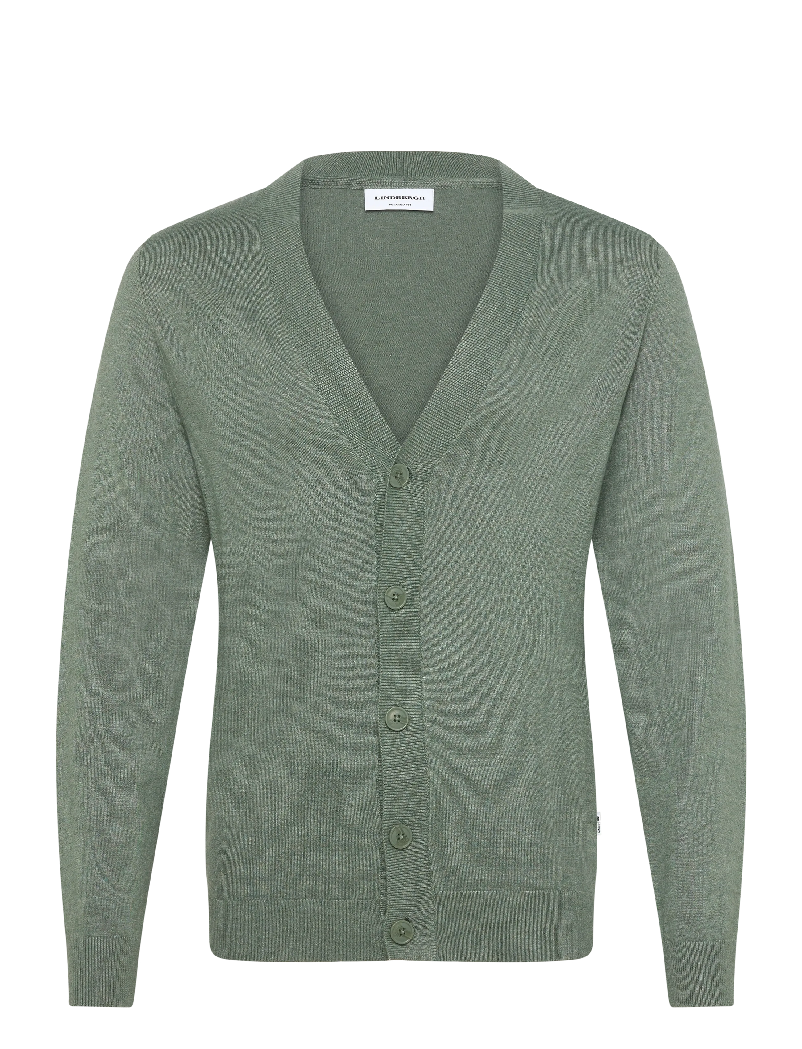 Lindbergh Ecovero v-neck button cardigan - Cardigans - JADE GREEN MEL / khaki/green
