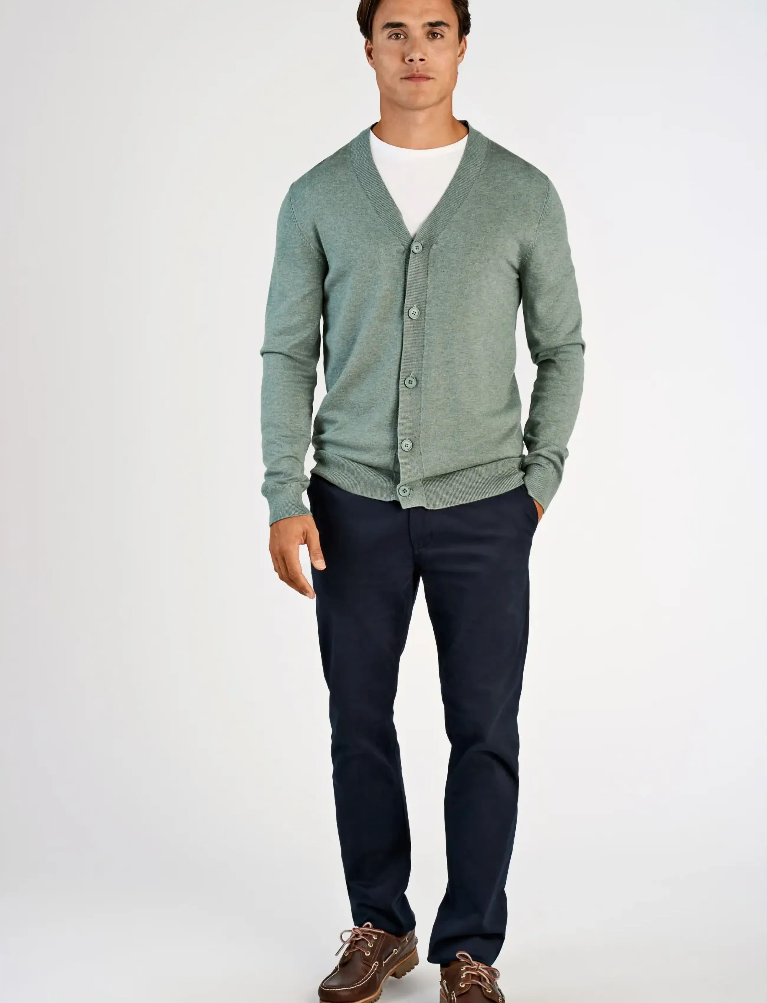 Lindbergh Ecovero v-neck button cardigan - Stíll fyrir minna - JADE GREEN MEL / khaki/green