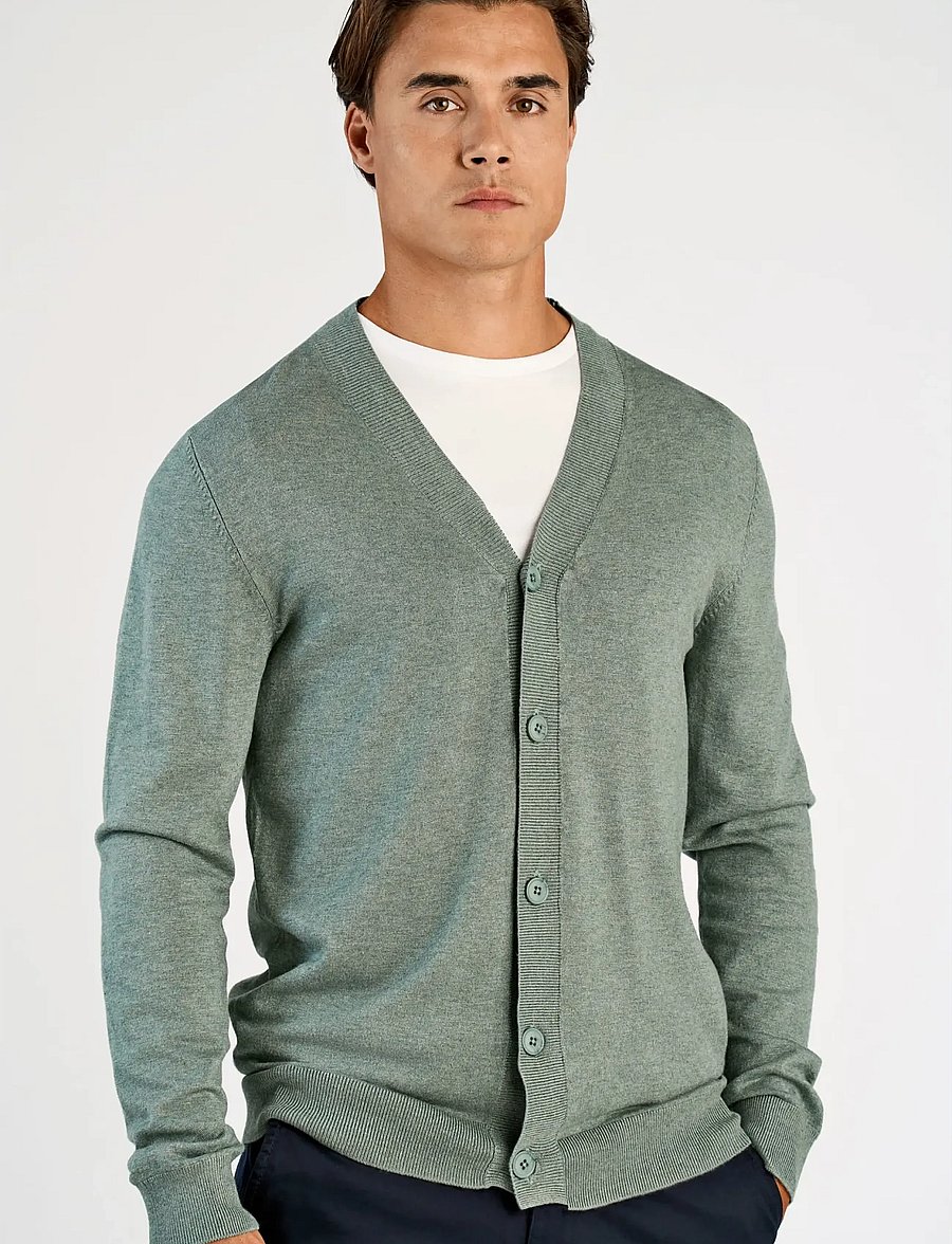 Lindbergh - Ecovero v-neck button cardigan - cardigans - jade green mel - 3