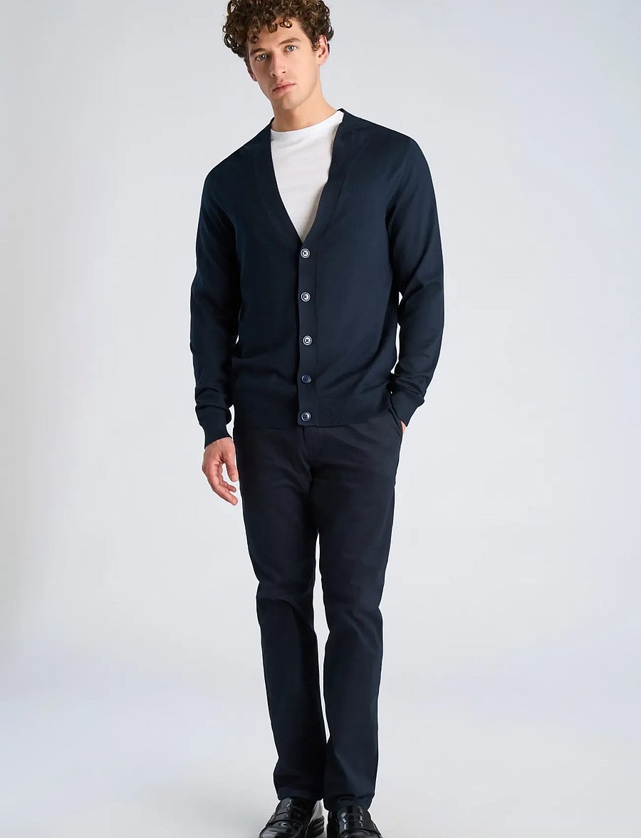 Lindbergh - Ecovero v-neck button cardigan - cardigans - navy - 0