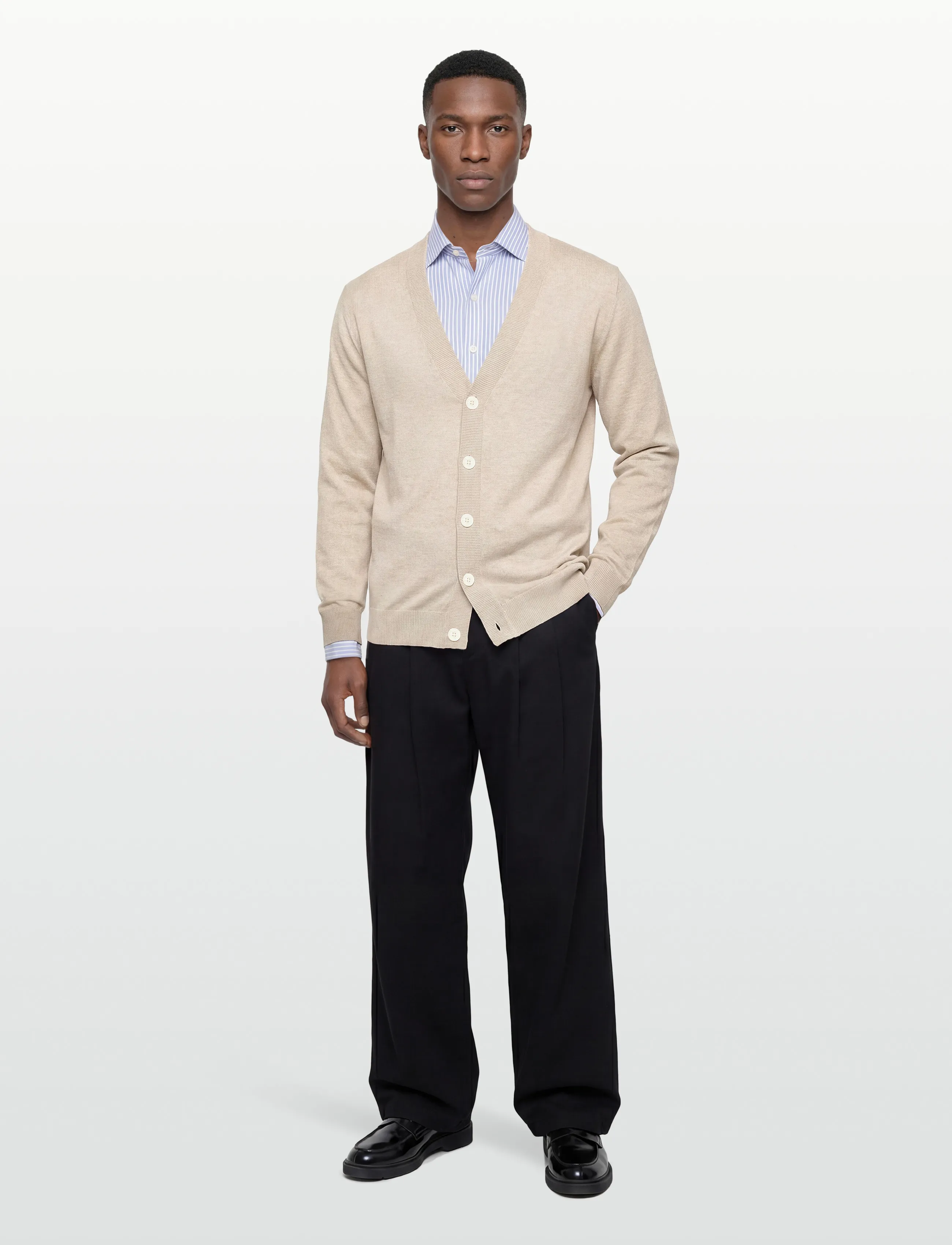 Lindbergh - Ecovero v-neck button cardigan - cardigans - off white mel - 0