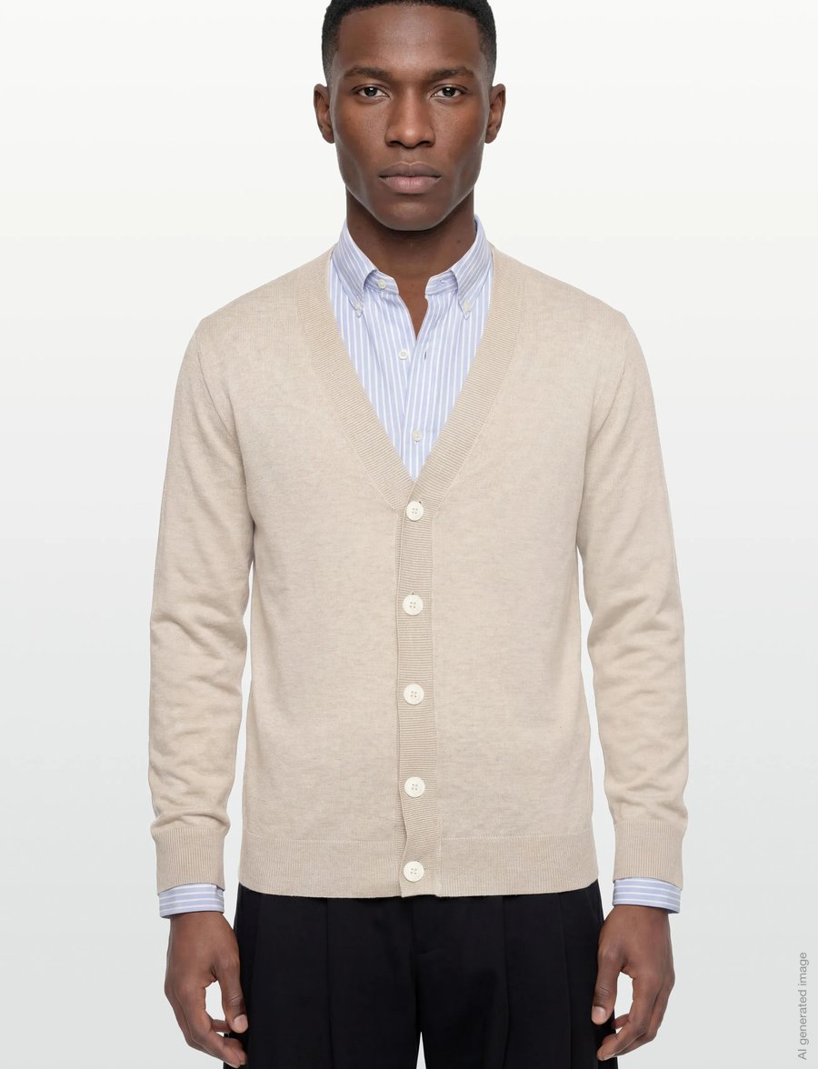 Lindbergh - Ecovero v-neck button cardigan - cardigans - off white mel - 3