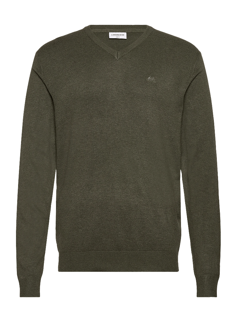 Lindbergh - Eco Vero V-neck jumper - v-ausschnitt - army mel - 0