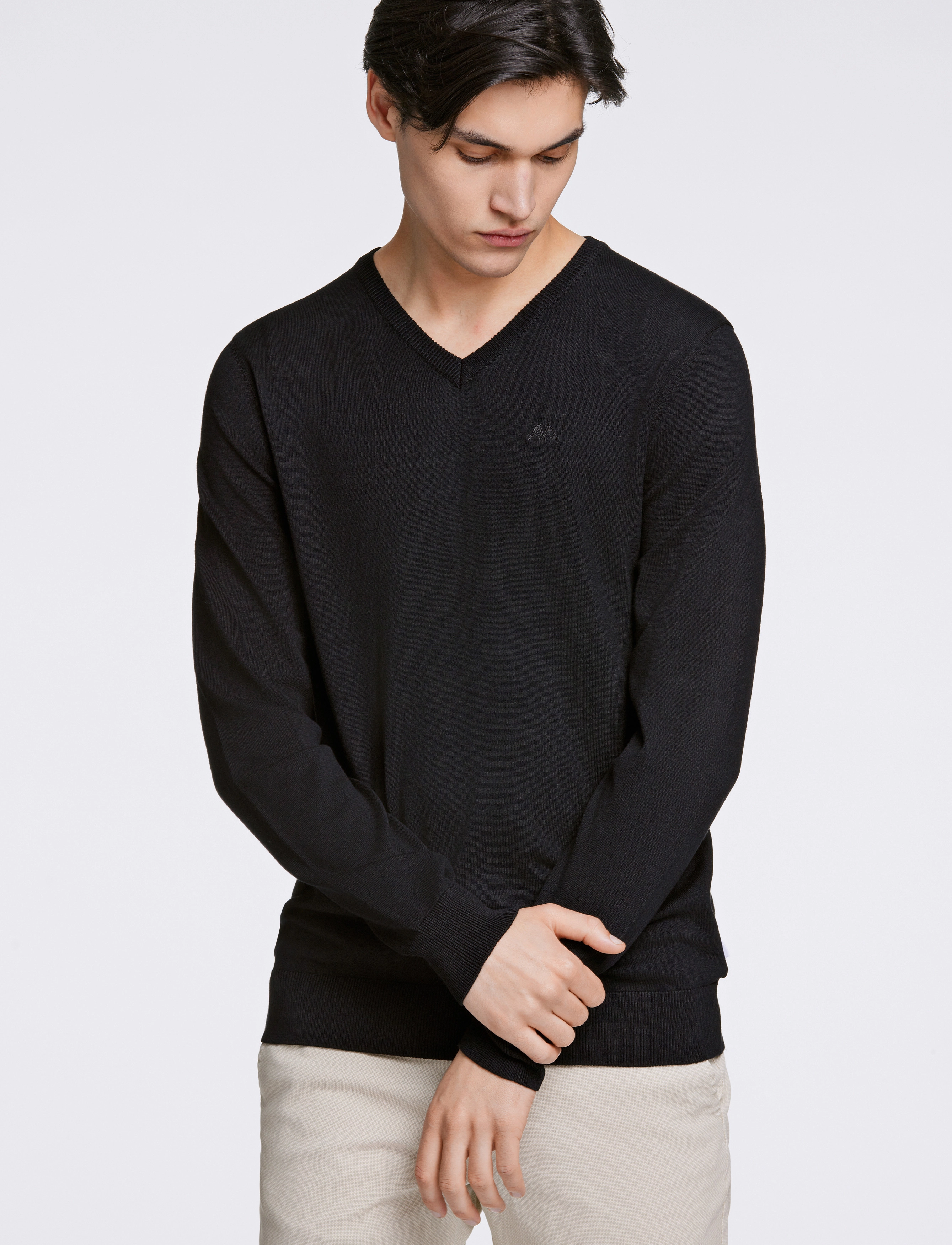 Lindbergh Ecovero V-neck L/S knit - Danska märken - BLACK / black