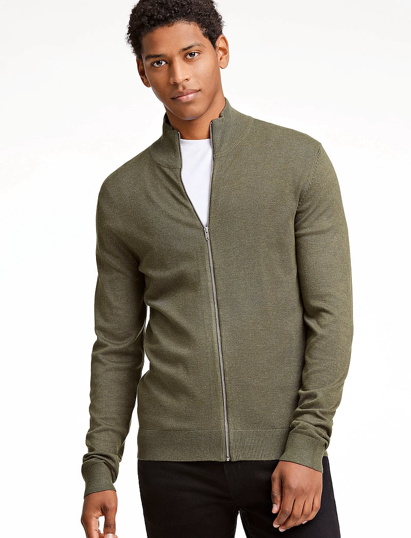 Lindbergh - Ecovero L/S zip cardigan - pullover mit durchgehendem reißverschluss - army mel - 0